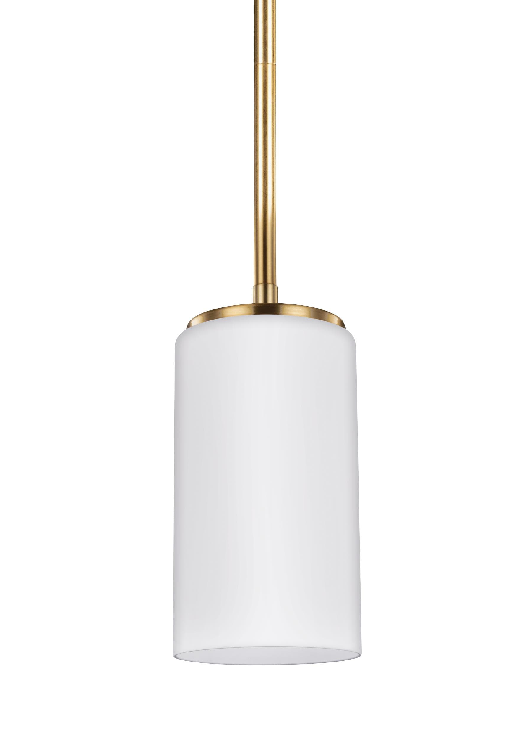 Generation Lighting 6124601-848 Alturas 1 -Light Satin Brass Modern/contemporary Etched glass Cylinder Mini Hanging Pendant light