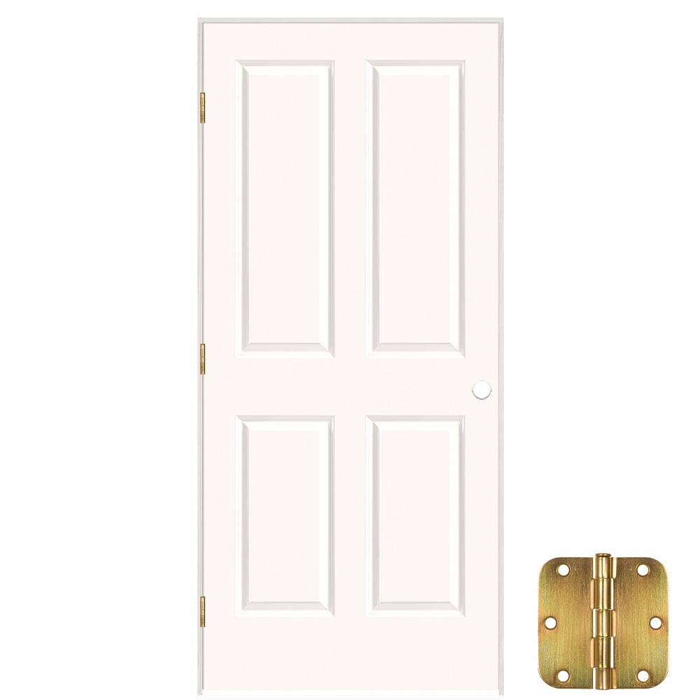Masonite 641084 36-in x 80-in Snowstorm Solid core 4 panel square Right hand Smooth Prefinished Molded composite Flat Jamb Single Prehung Interior Door