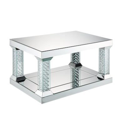 Acme Furniture Nysa Mirrored Top Mirror, Mirrored Coffee Table With Crystals