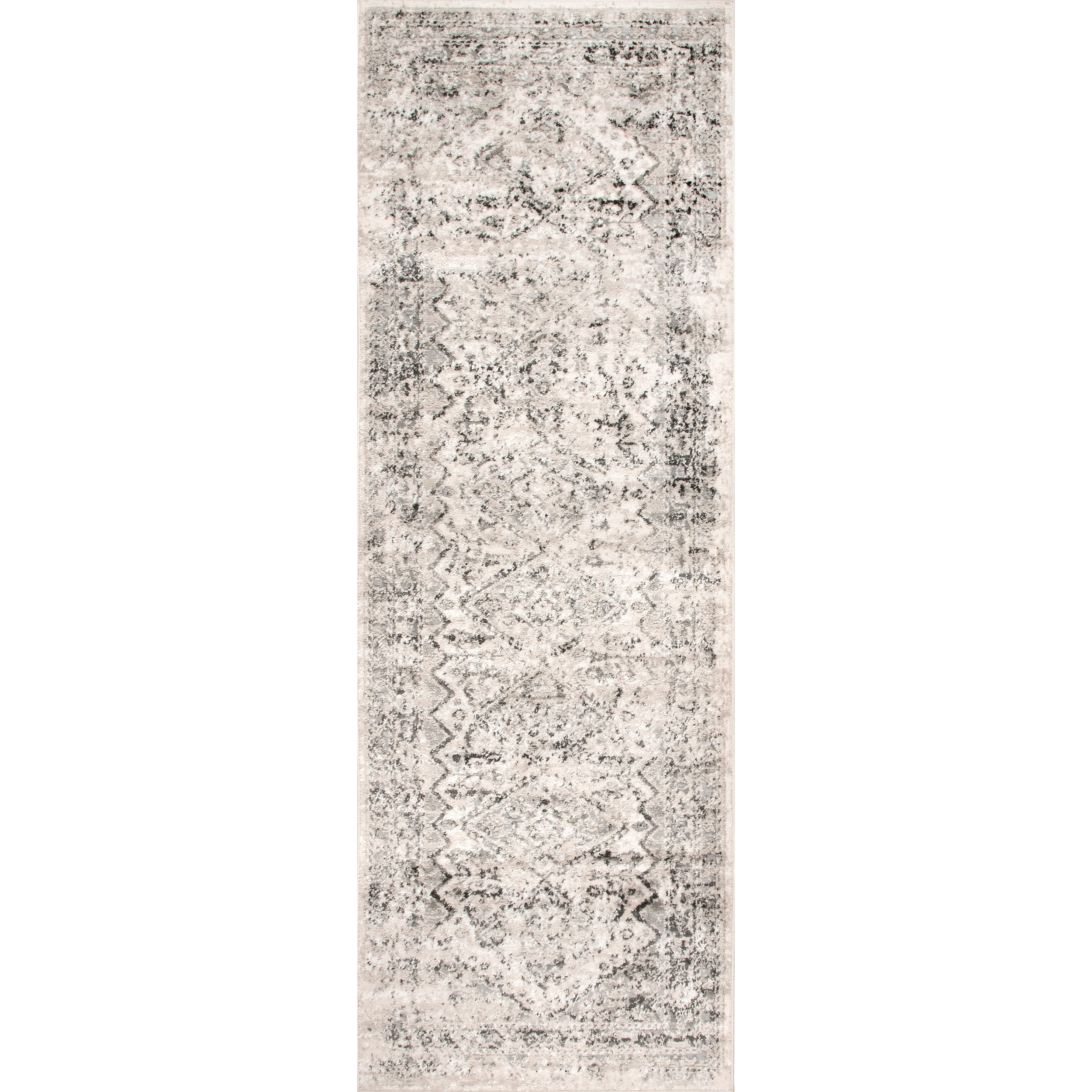 nuLOOM CFDR05A-26012 Shaunte 2 x 12 (ft) Loomed Polypropylene Silver Rectangular Indoor Medallion Runner rug
