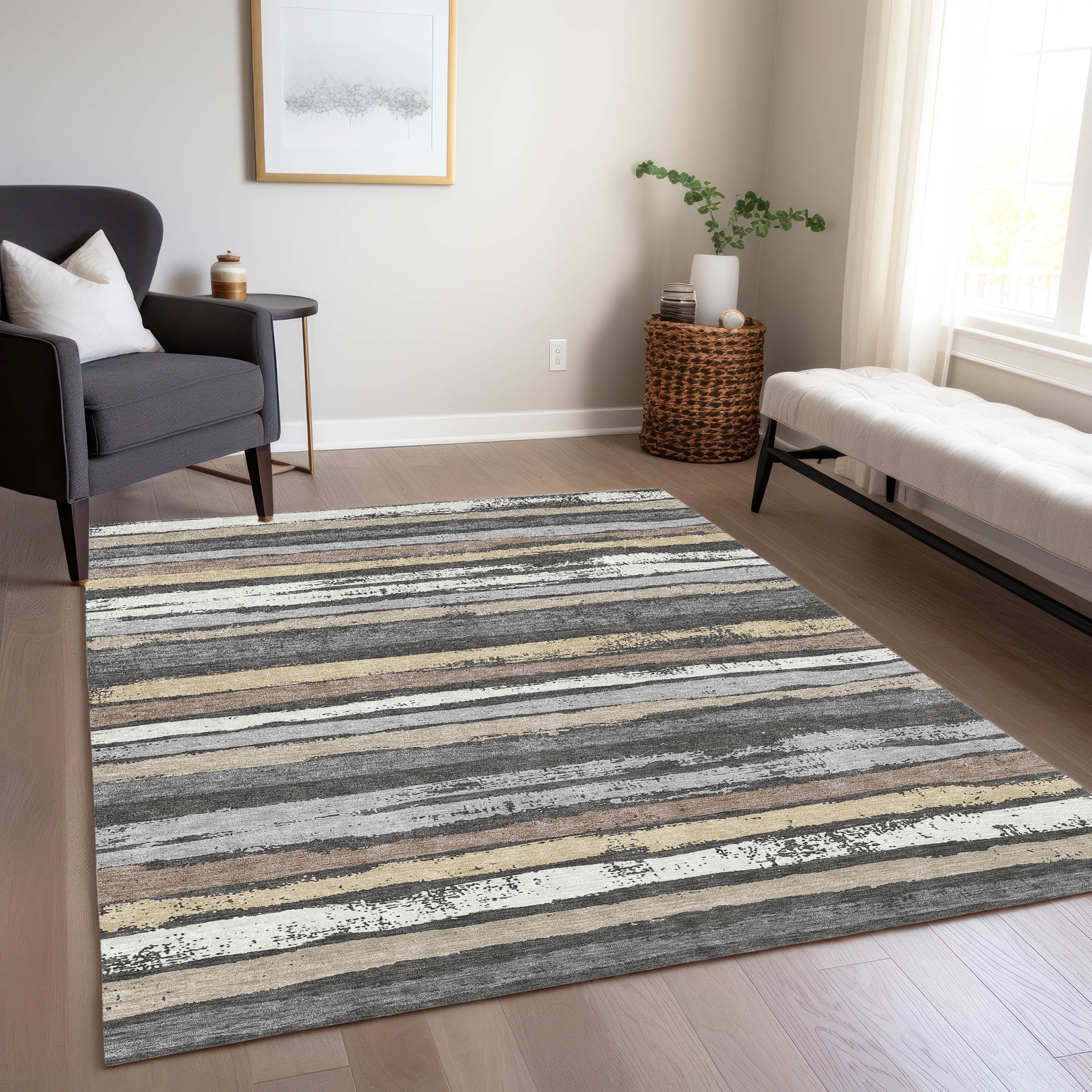 Addison Rugs ACN1019CC5X8 Chantille ACN1019CC 5 x 7 (ft) Polyester Charcoal Rectangular Indoor/Outdoor Geometric Machine washable Area rug