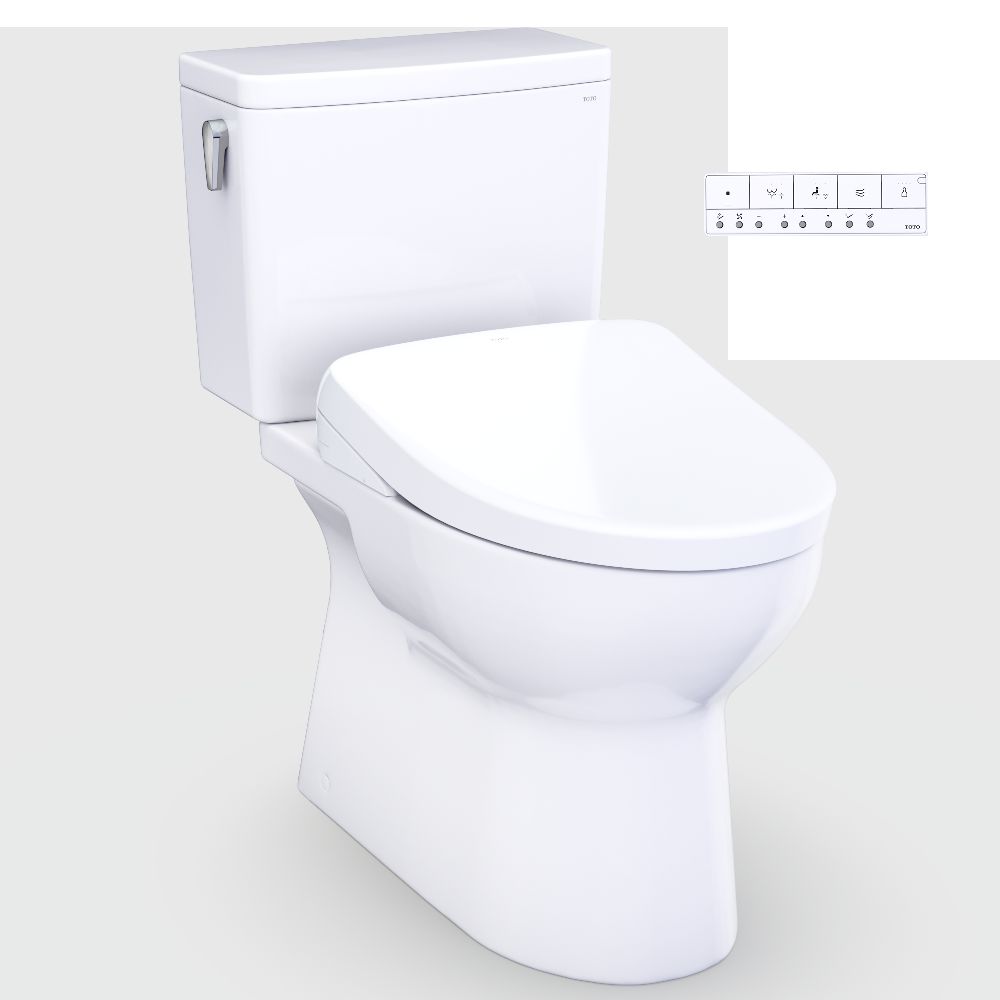 TOTO Glaston Cotton White Elongated Chair height 12-in Rough-In WaterSense 1.28 GPF Soft Close 2-piece Bidet Function Toilet