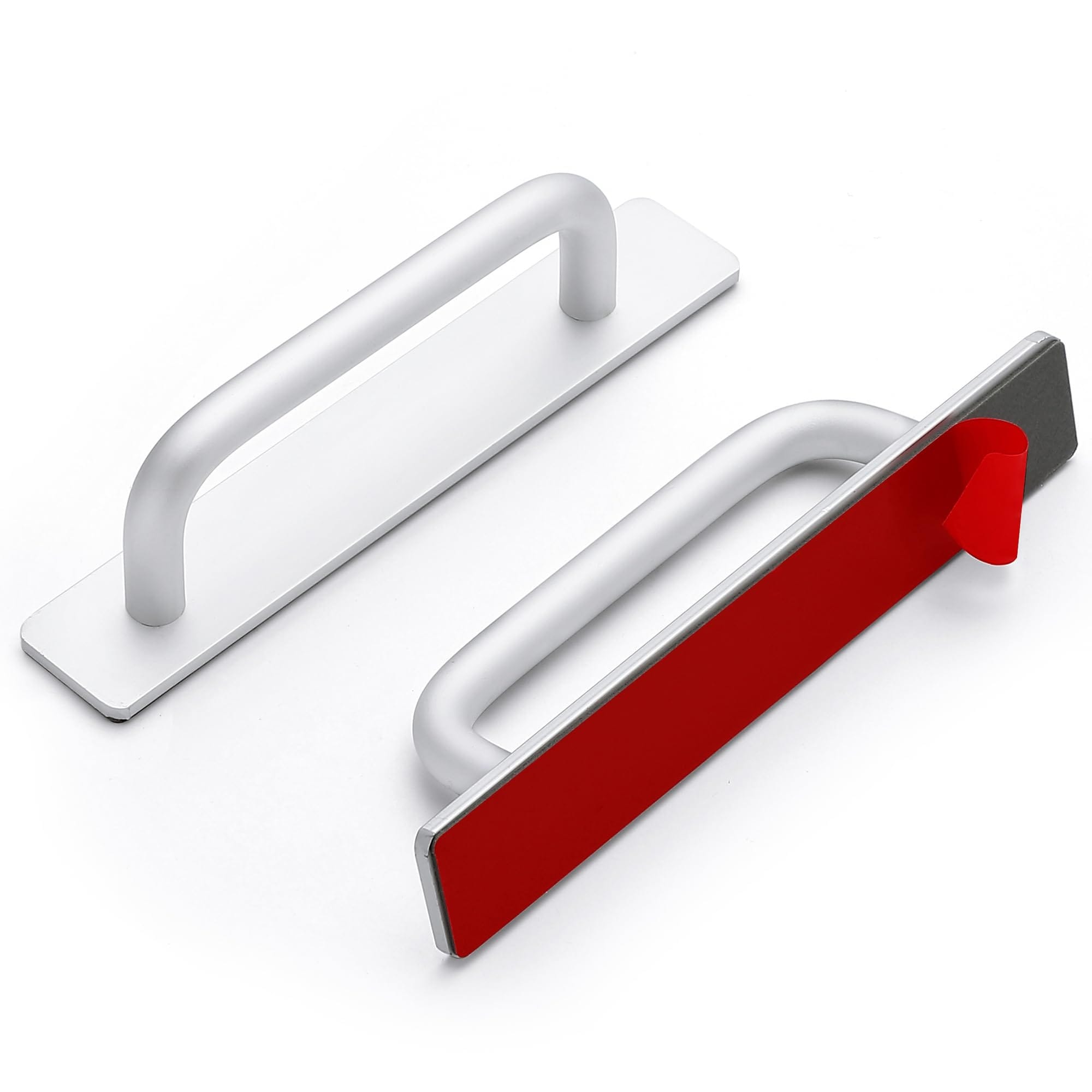 Etokfoks  0 93 in Cabinet Handle in Silver Self Adhesive Stick On Pull for Sliding Closet Drawer Window Door 2 Pack