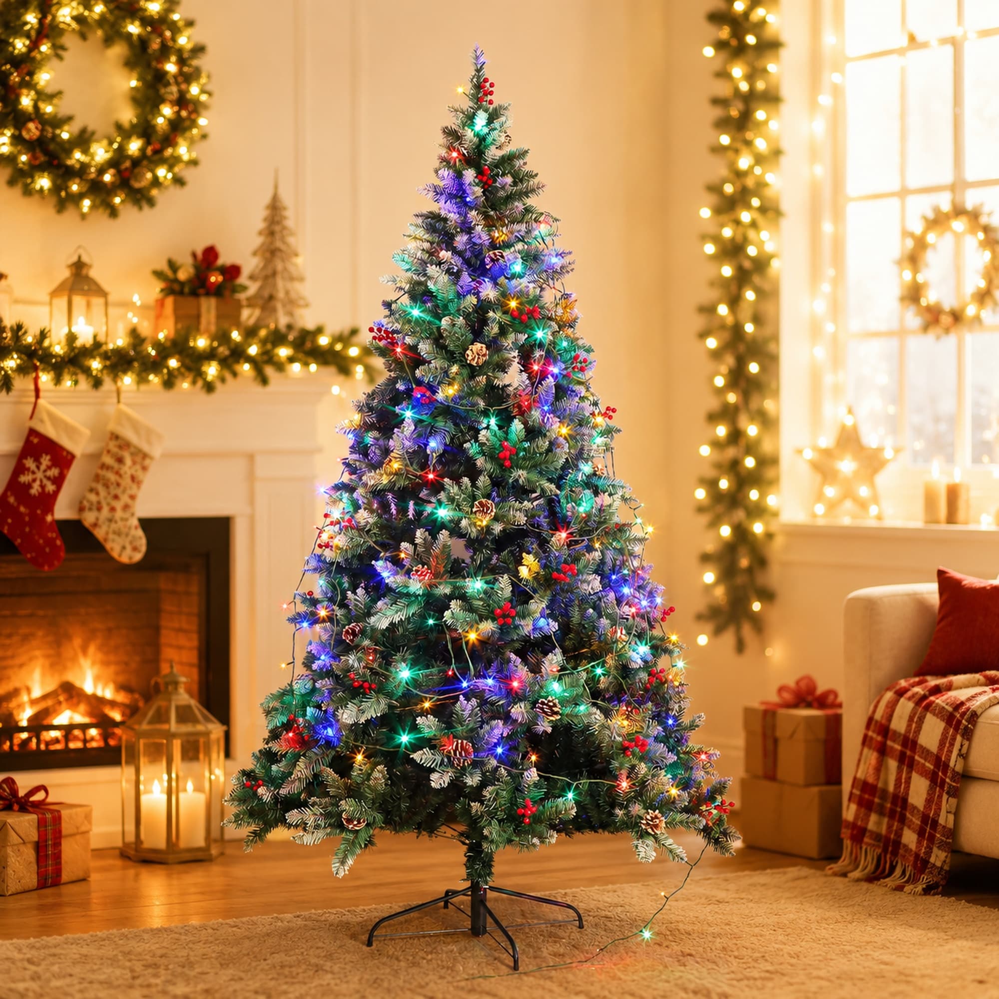 Vorene 4-ft Pre-Lit Full Christmas Tree 60 LED 308 Tips Hinged Stand Holiday Home Office Green