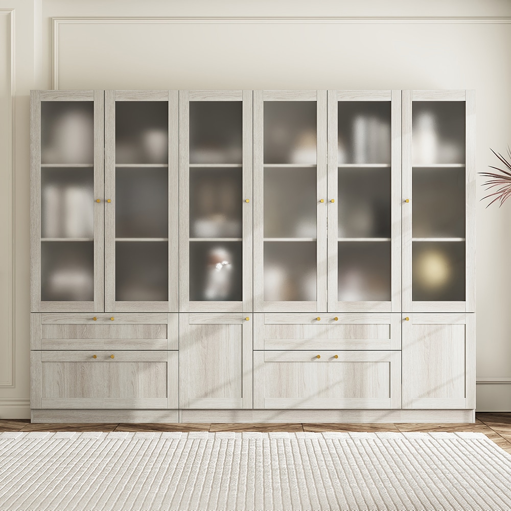 Homsee V-KF020521+522 Moder Modular Bookcase with Frosted Glass Doors Adjustable Shelves and Gold Handles Modern Storage Cabinet 94.5''L x 15.7''W x 70.9''H Gray