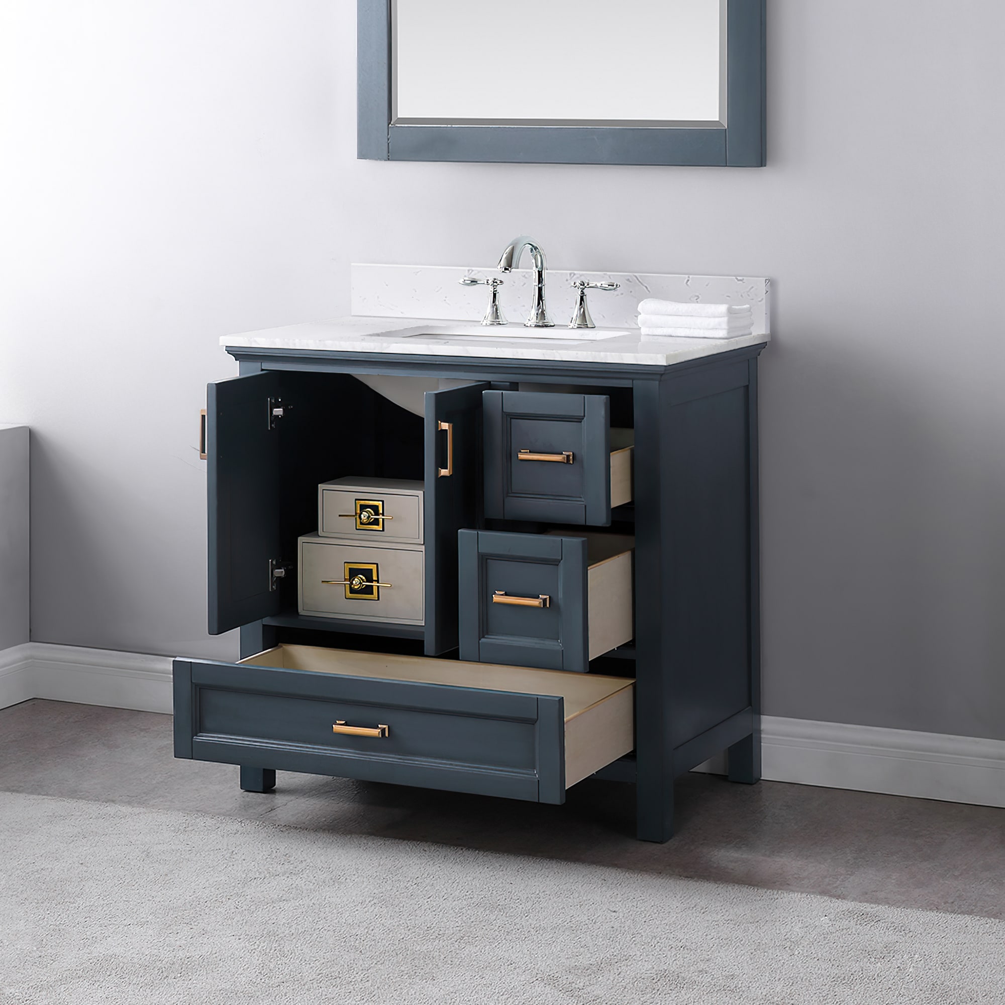 Isla 30" Classic Blue Single Vanity with White Marble Countertop