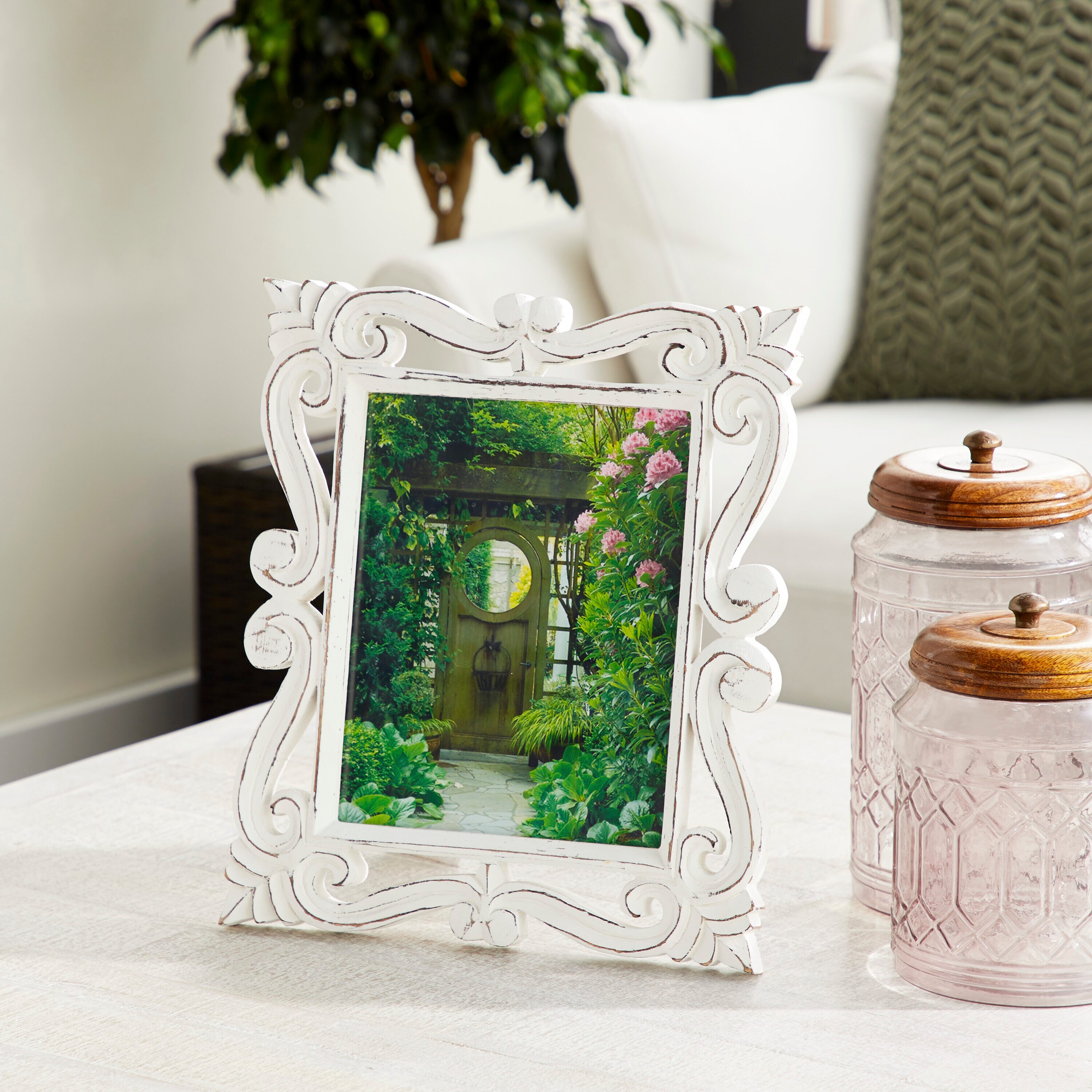 Grayson Lane 54631 White Handmade Intricately Carved Wood Picture Frame