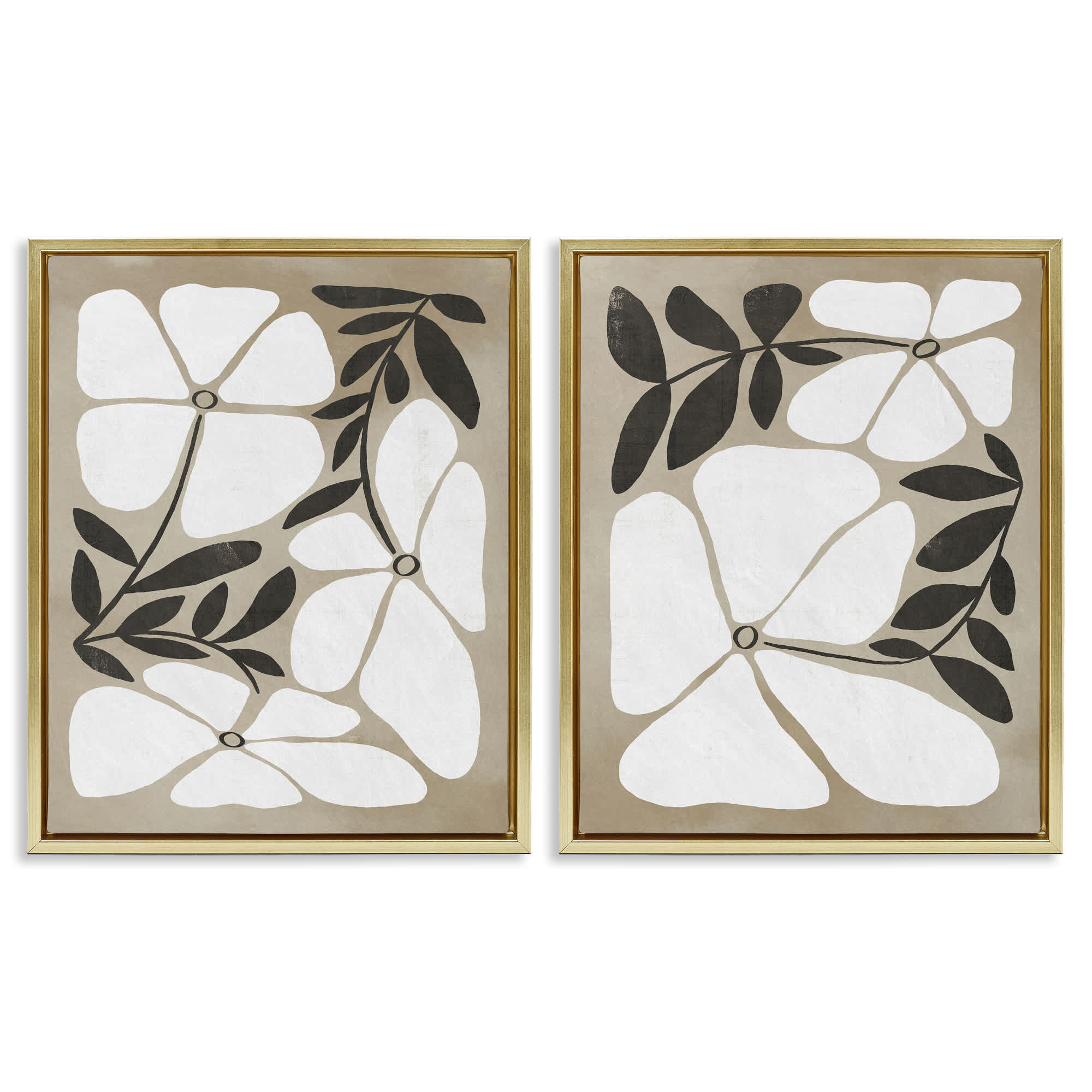 Stupell Industries B2-759-FFG-2PC-16X20 Neutral Bohemian Flowers 2 Piece Gold Framed Floater Canvas Set By Victoria Barnes 17 x 21