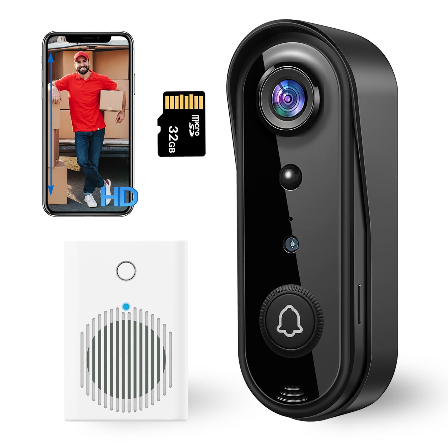 Afoxsos 2K Video Doorbell Camera Wireless Full Body View AI Human Detection Night Vision Built in Chime IP65 Weatherproof 32GB Storage No Monthly #LAF0821F372