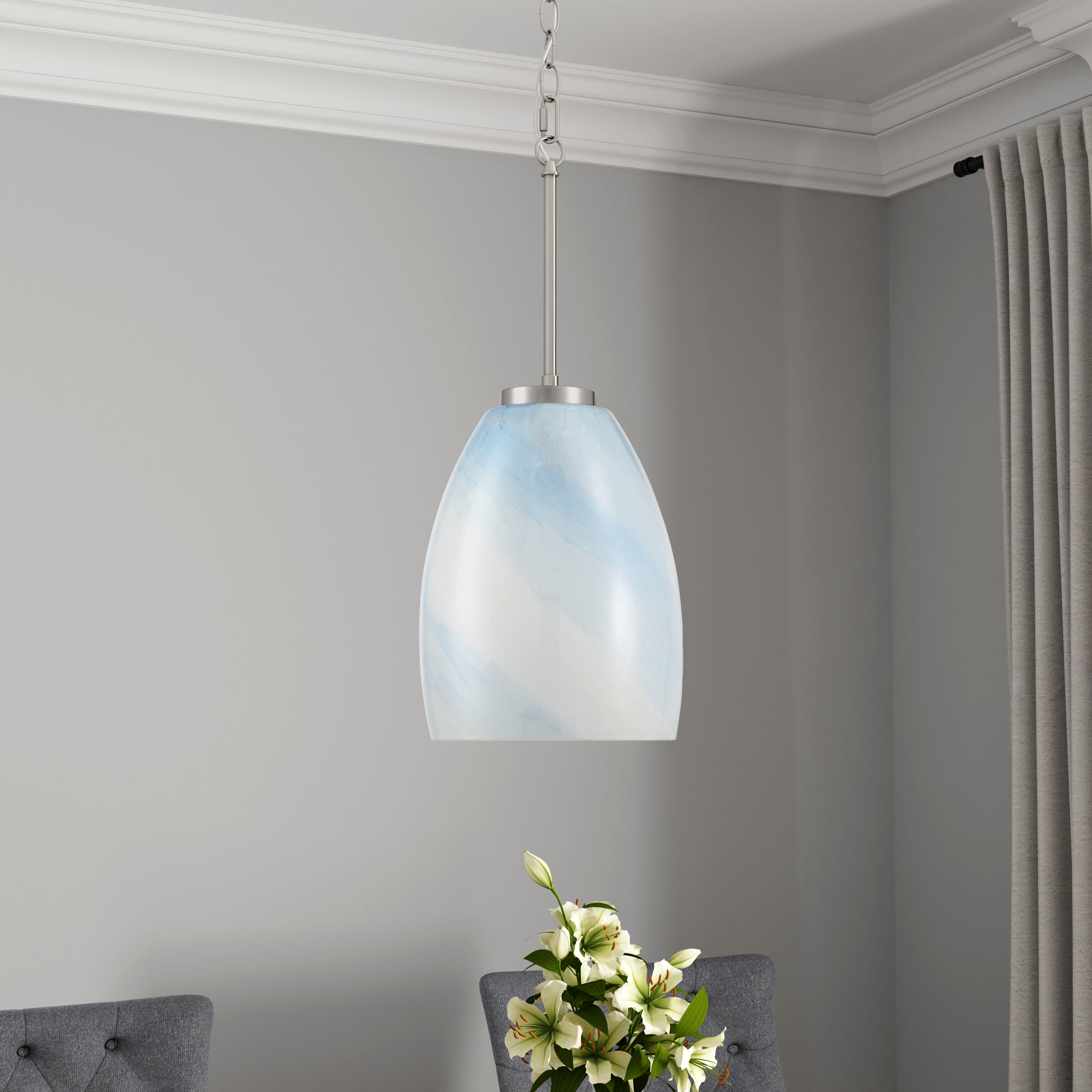 allen + roth PL34-1BNK Sadler 1 -Light Brushed Nickel Coastal Art glass Dome Small Hanging Pendant light