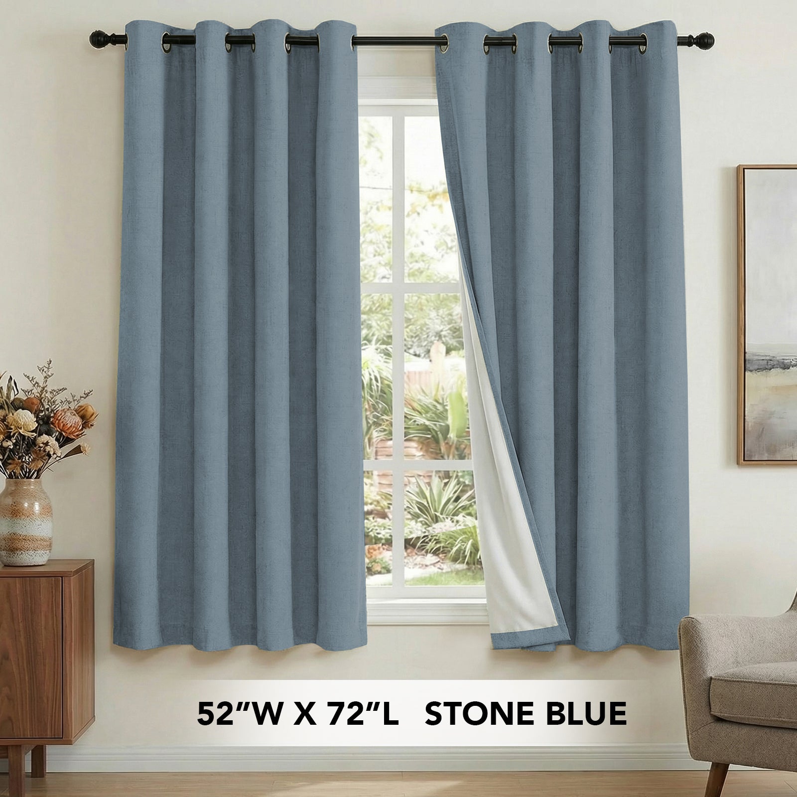 H.Versailtex -  2 Panel Premium Blackout Curtain Panel Pair Grommet Top 52 x 72 in Stone Blue