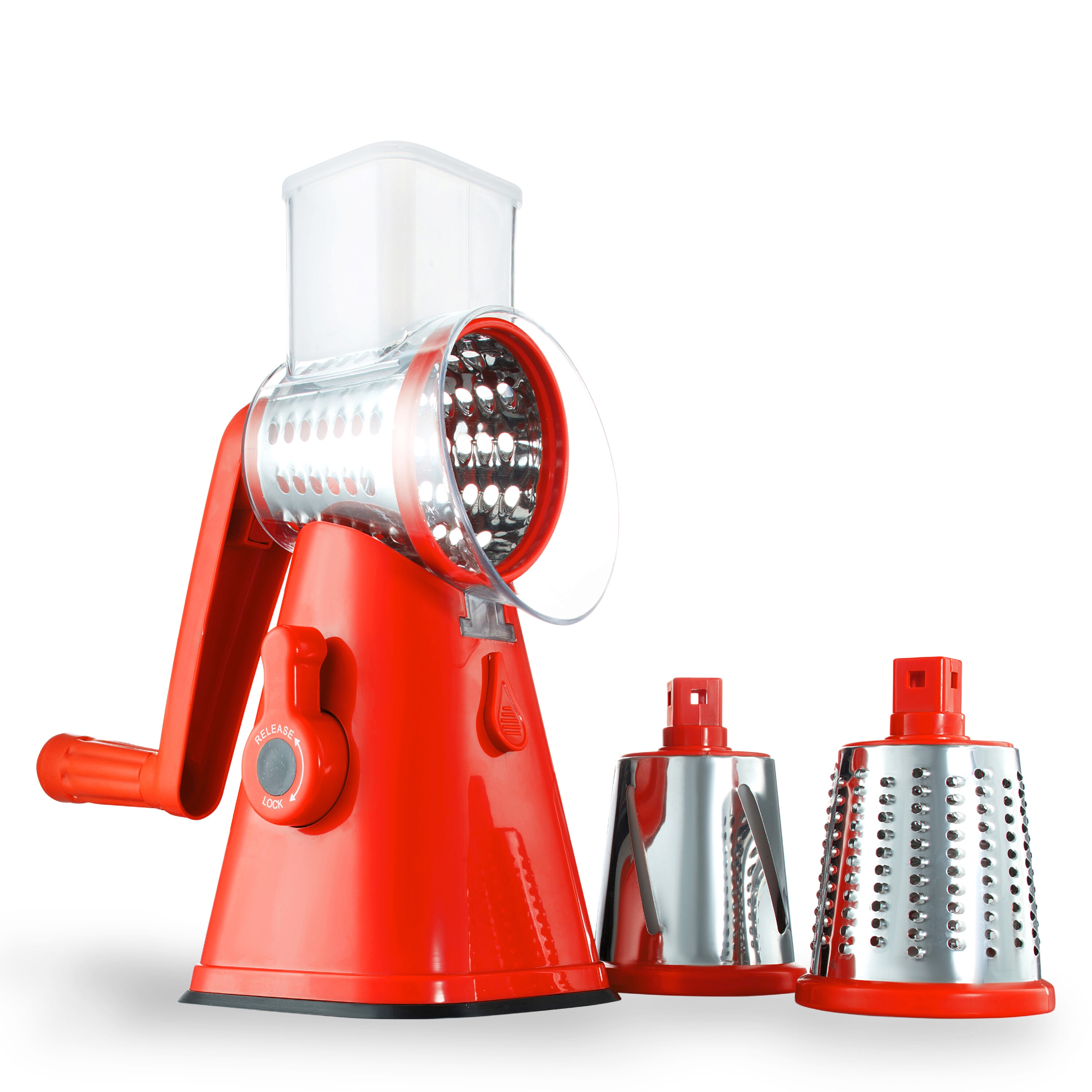 Mind Reader MindReader Rotary Drum Cheese Grater, Red, Knuckle Up, Hand-Powered, Swift Slicing