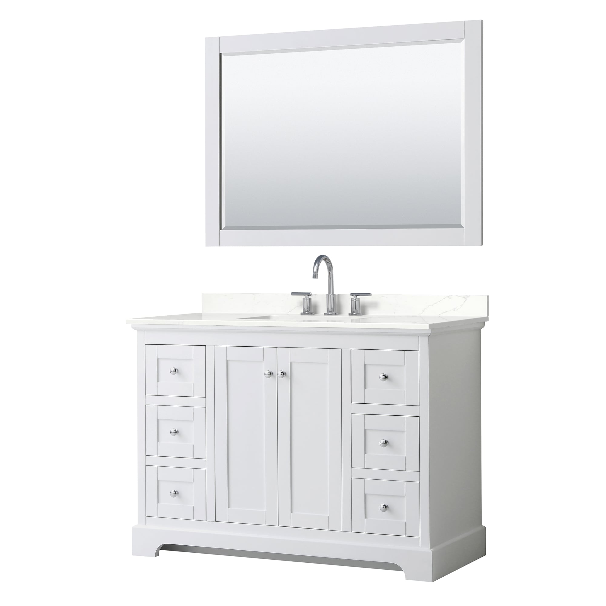 Wyndham Collection WCV232348SWHGTUS3M46 Avery 48-in White Undermount Single Sink Bathroom Vanity with Giotto Quartz Top (Mirror Included)