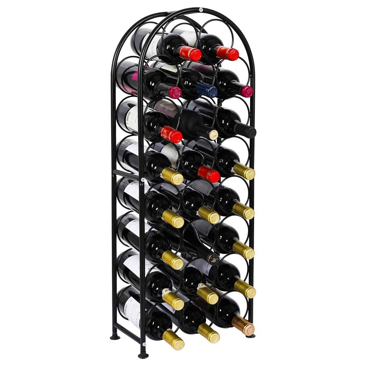 Aoibox  23 Bottles Arched Freestanding Floor Metal Wine Rack Wine Bottle Holders Stands Black for Home Bar Kitchen Dining Room