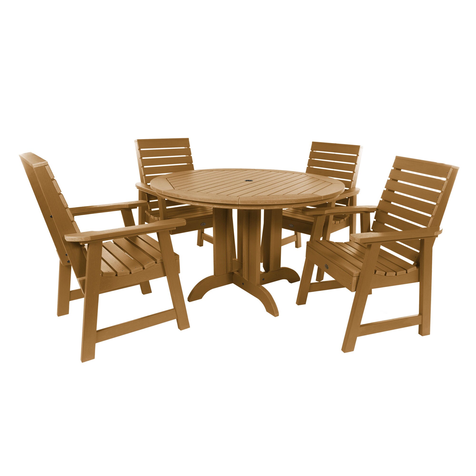 highwood AD-DNW48-TFE The Weatherly 5-Piece Tan Patio Dining Set Plastic Round Table with 4 Stationary Chairs