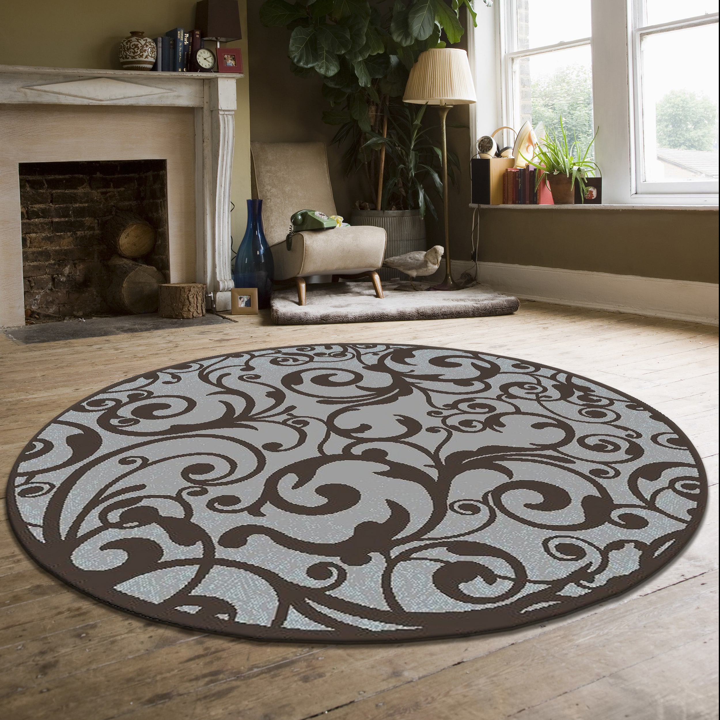 Radici USA 1845/0025/GREY Pisa 8 x 8 (ft) Polypropylene Gray Round Indoor Abstract Mid-Century Modern Area rug
