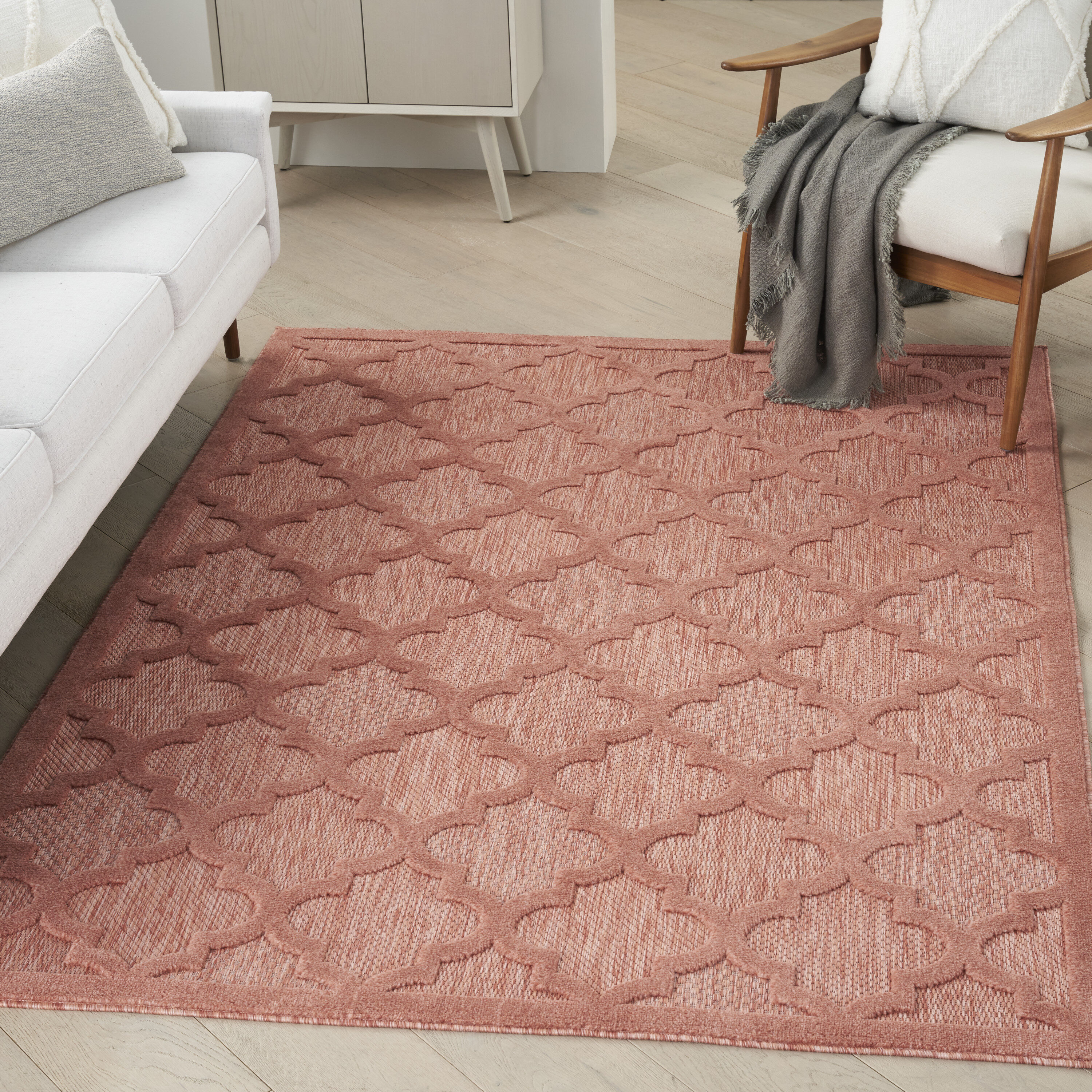 Nourison 099446040688 Easy Care 4 x 6 (ft) Polypropylene Coral/Orange Rectangular Indoor/Outdoor Trellis Moroccan Area rug
