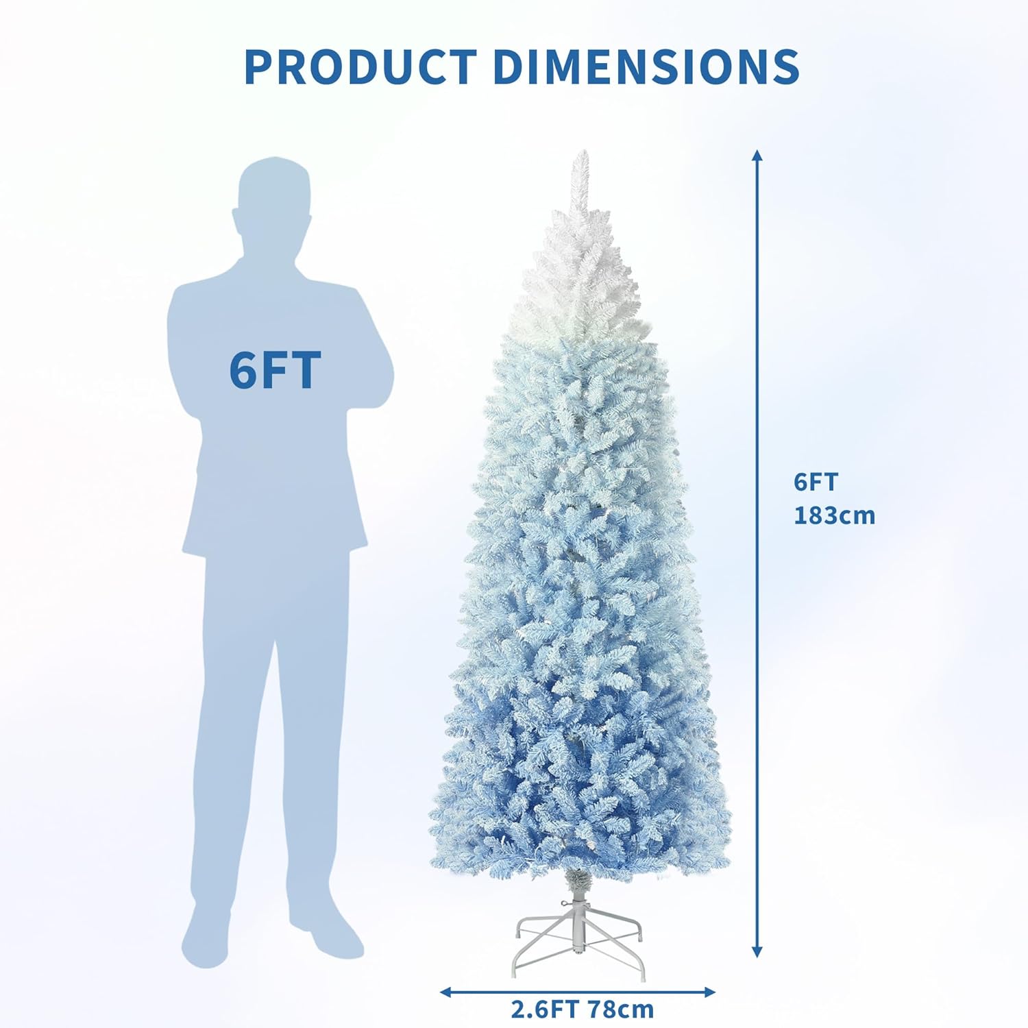 Garvee Christmas Tree 6 FT Prelit Artificial Snow Flocked Pencil Blue ...