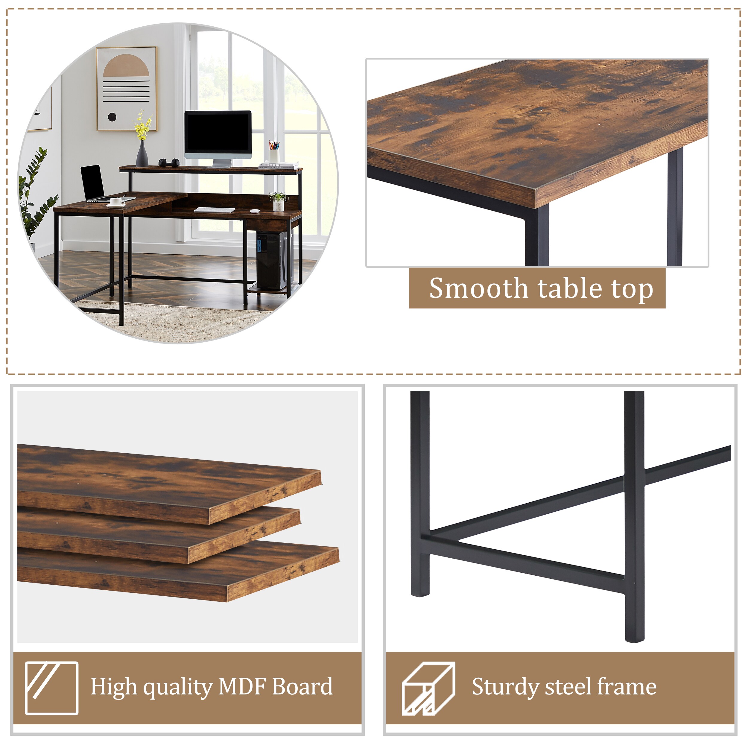 GZMR 55.1-in Brown Modern/Contemporary L-shaped Desk in the Desks 