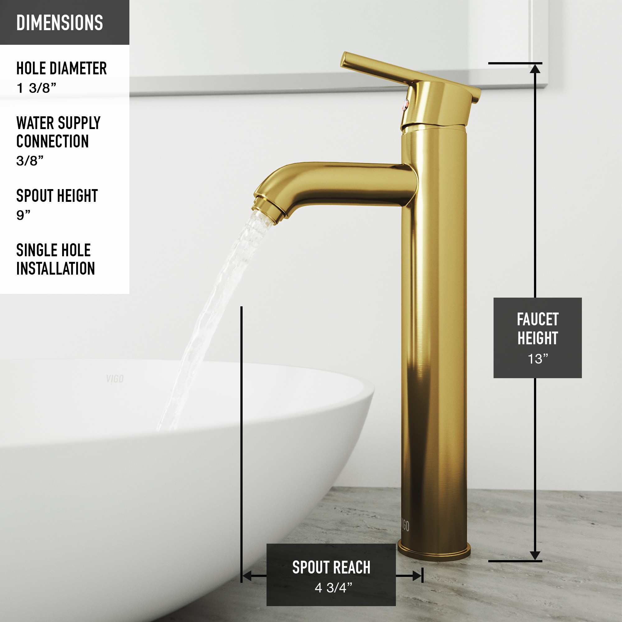 VIGO Seville Matte Gold 1-handle Vessel WaterSense Low-arc Bathroom Sink Faucet