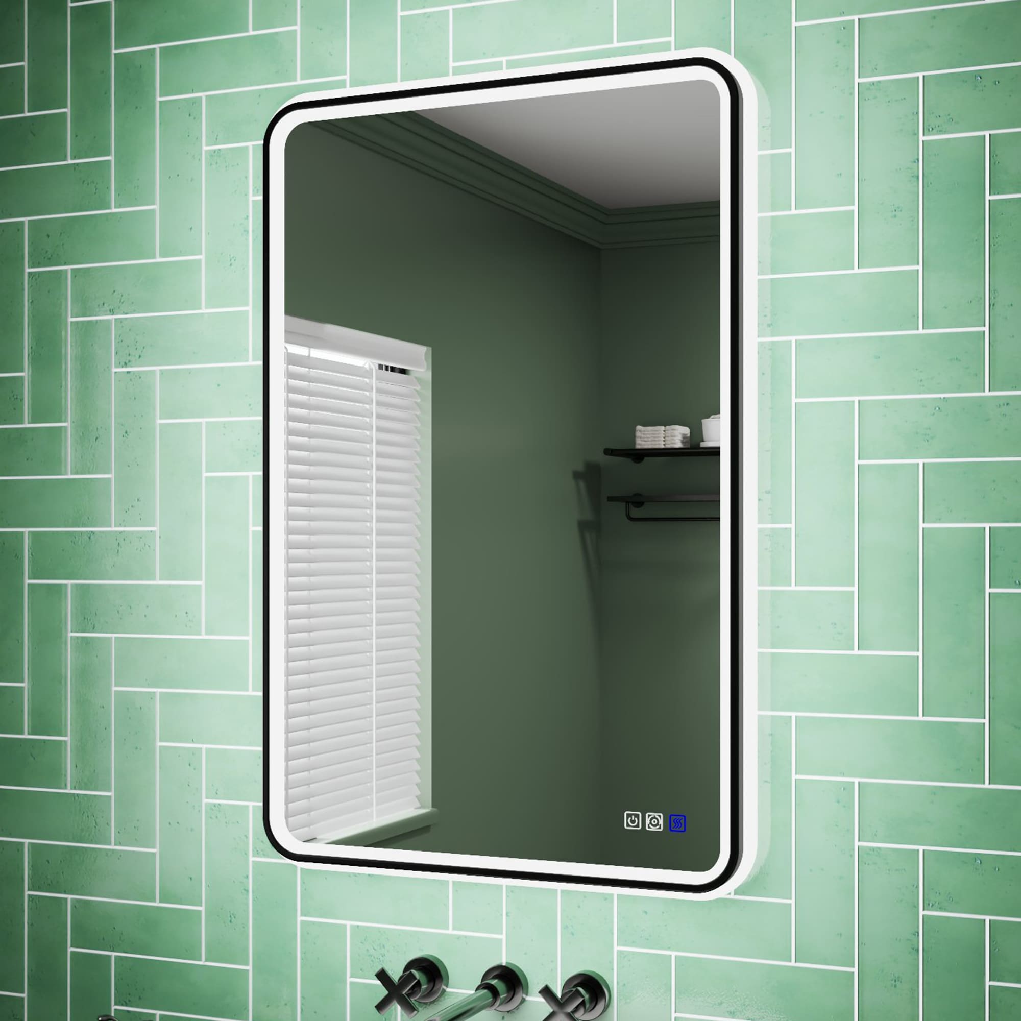 ExBrite EXBMV82436 24-Inches x 36-Inches Framed Rectangle Dimmable Lighted Fog Free Bathroom Vanity Mirror ( Black )