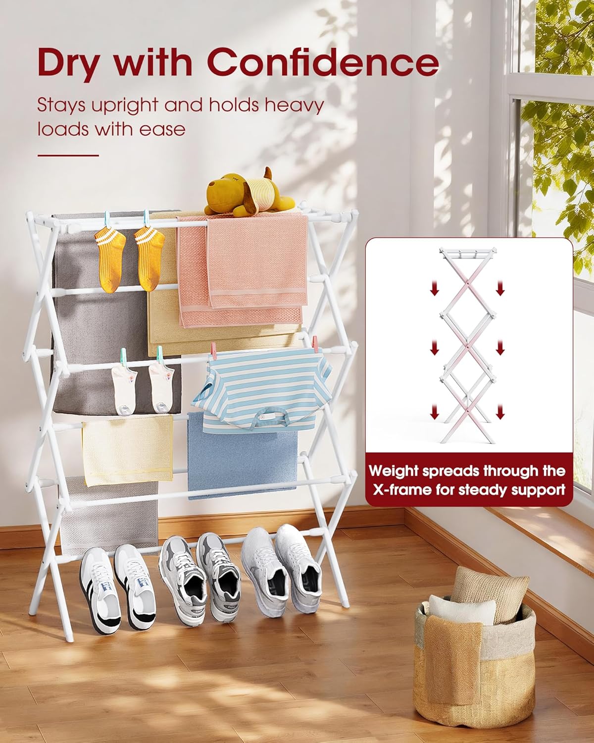 Kitstorack 3-Tier Foldable Metal Clothes Drying Rack with Anti-Slip ...