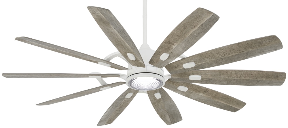 Minka Aire F864L-WHF/SVG Barn 65-in Integrated LED Smart Flat White with Savannah Grey Blades Ceiling Fan With Light - Remote Included ( 10 -Blade )