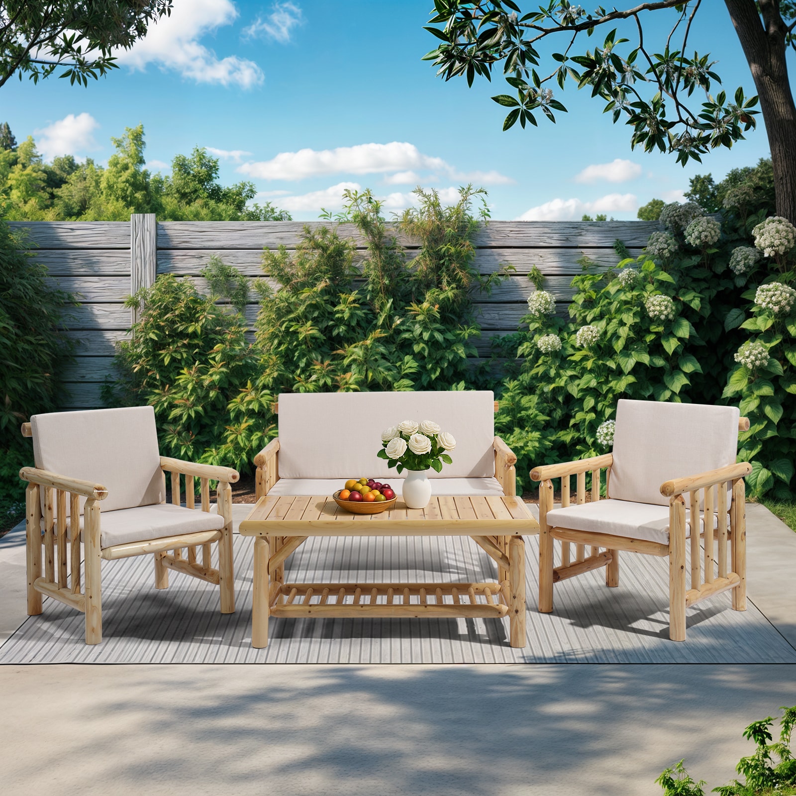 Outopee LO1G56001339-41 4 -Piece Patio Conversation Set with Beige Cushions