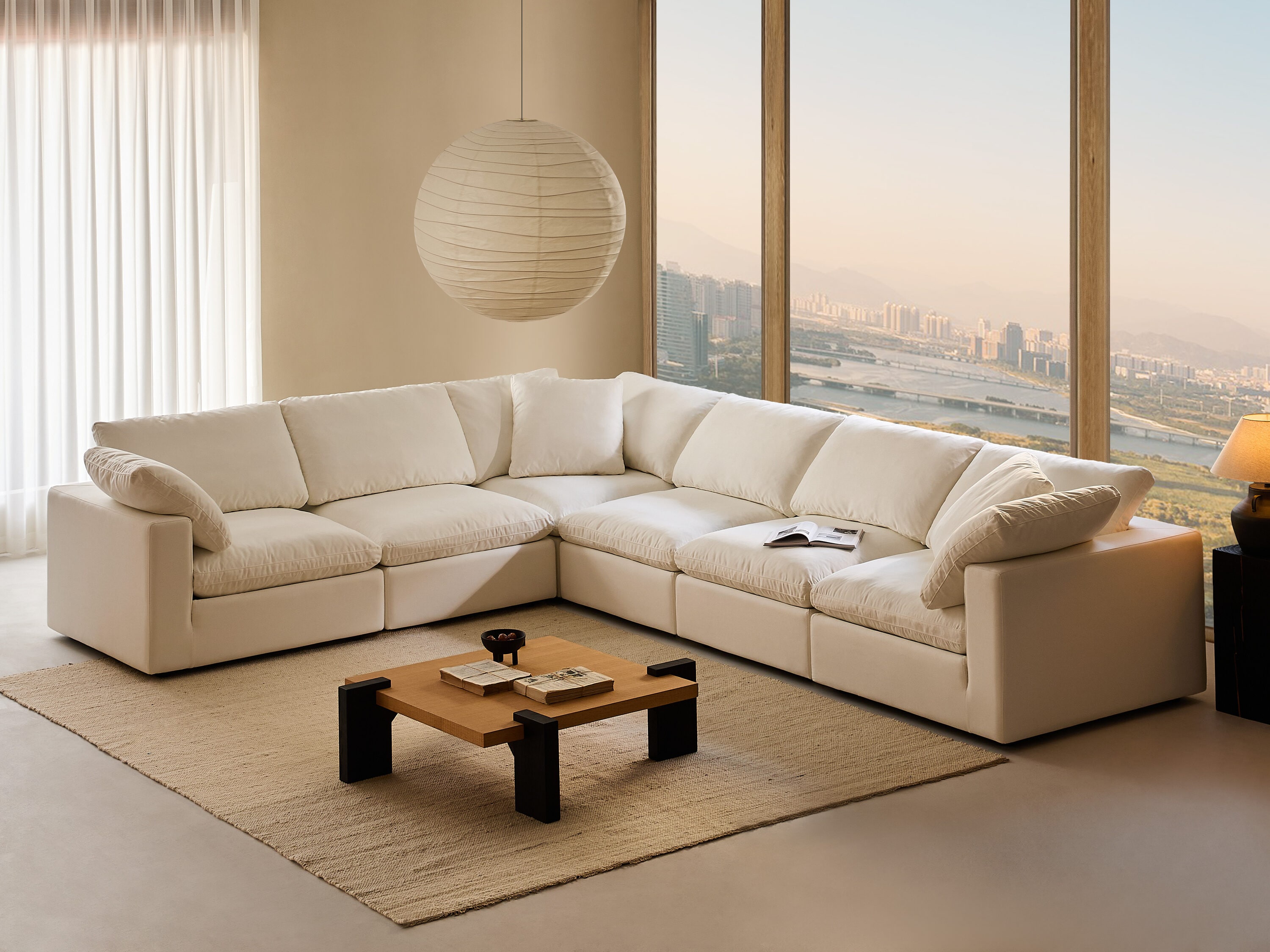  YSWL4+2-PW Sofa 157-in W Casual Pearl White Linen 6+seats Sofa with Slipcover