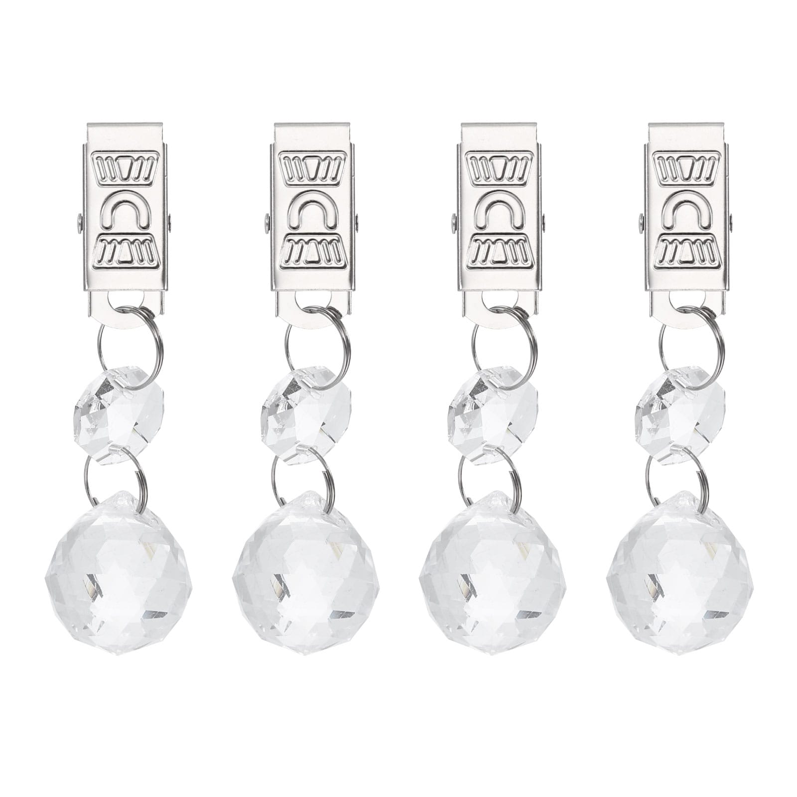 Unique Bargains 4pcs Tablecloth Weights Crystal Table Cover Weights with Metal Clips Clear Ball Shape Pendant Curtain Weight 30mm for Outdoor Picnic Garden Table Decoration