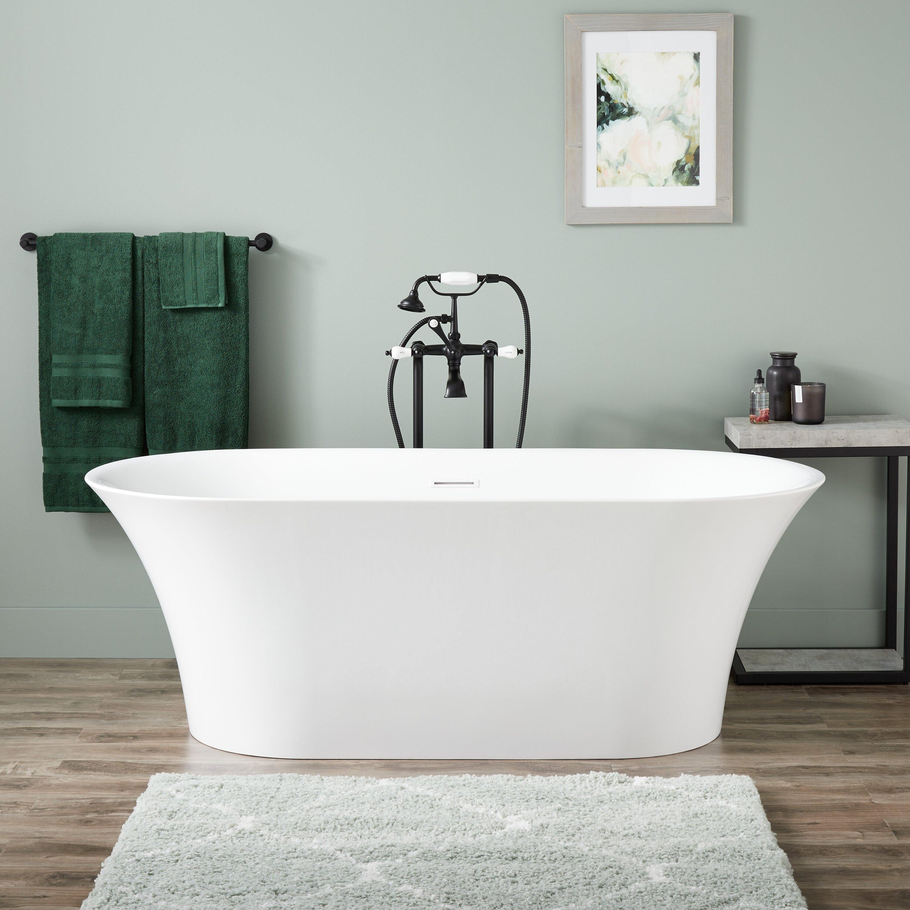 Signature Hardware 450069 Giosa 31.5-in x 67-in White Acrylic Oval Freestanding Soaking Bathtub with Drain ( Center Drain )