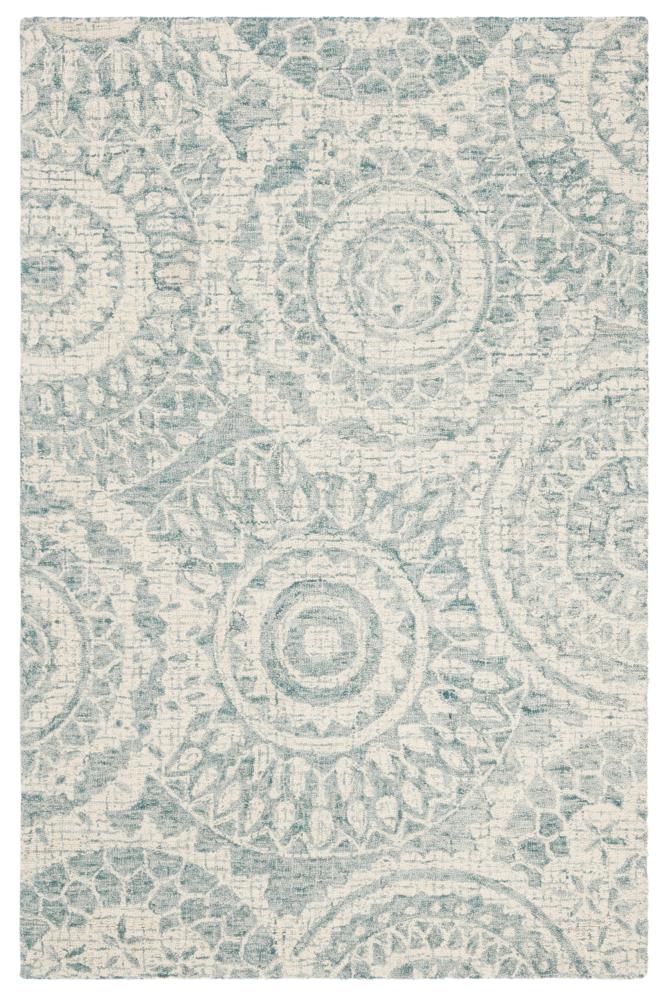 Safavieh ABT205A-5 Abstract Whirl 5 x 8 (ft) Tufted Wool Ivory/Blue Rectangular Indoor Distressed/Overdyed Bohemian/Eclectic Area rug