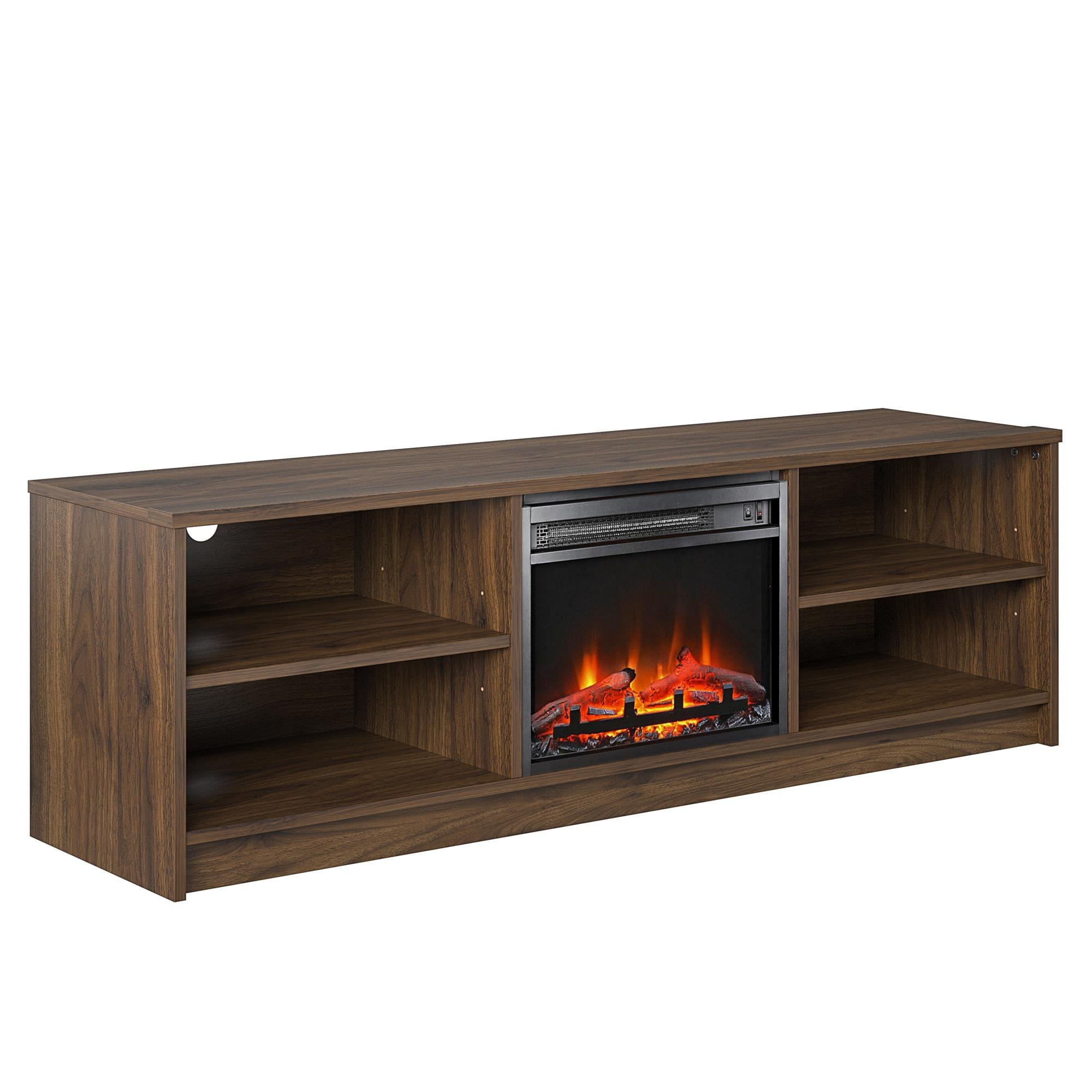 Ameriwood Home 3919222COM 47.6-in W Walnut TV Stand with Fan-forced Flat wall Electric Fireplace