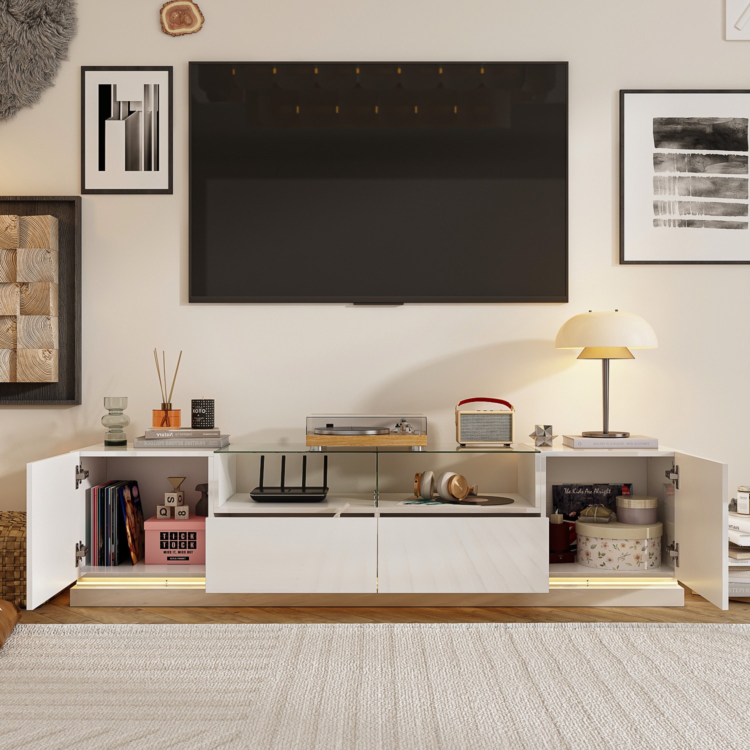 FUFU&GAGA Modern/Contemporary White Tv Cabinet (Accommodates TVs more than  70-in) in the TV Stands department at