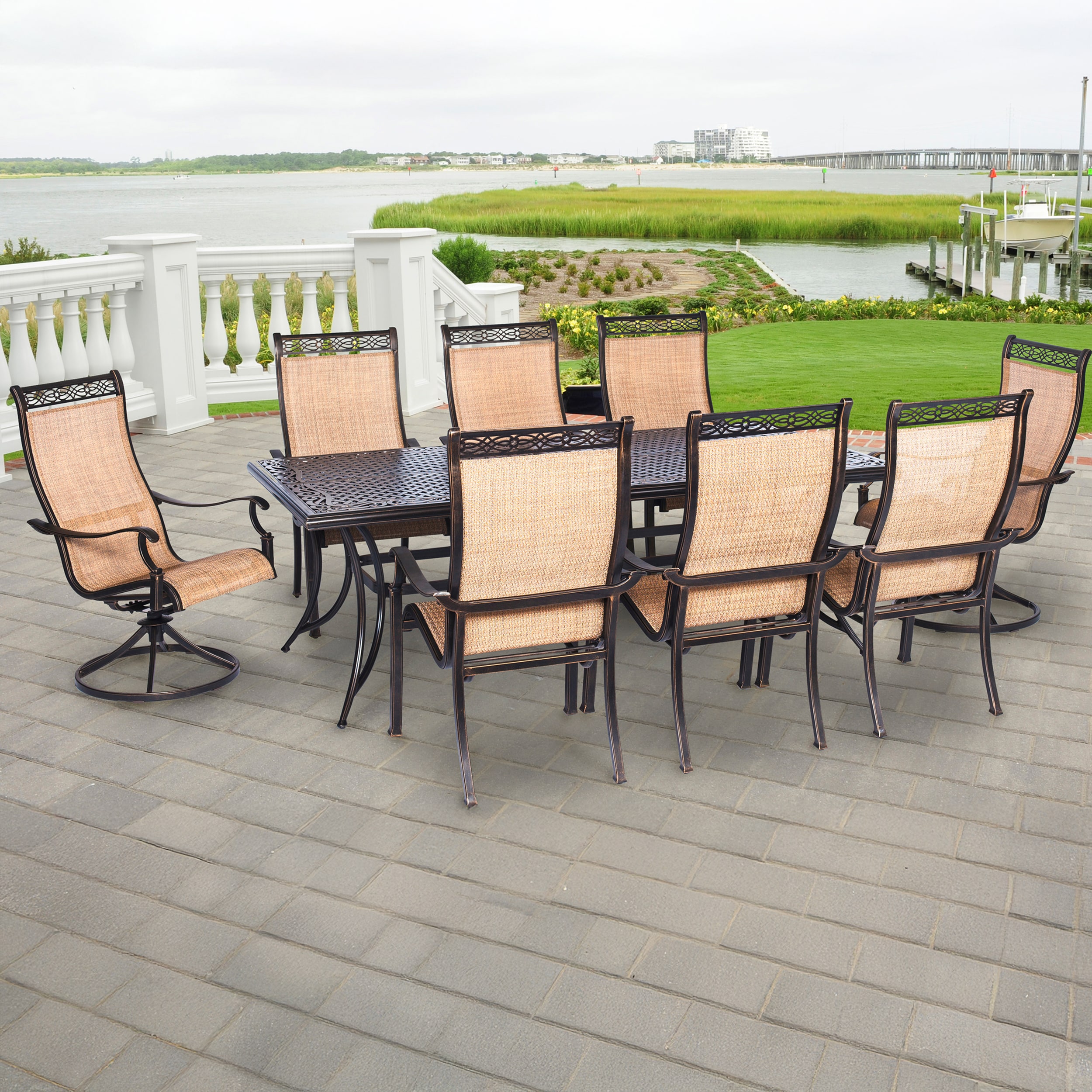 Hanover MANDN9PCSW-2 Manor 9-Piece Bronze Patio Dining Set with Tan