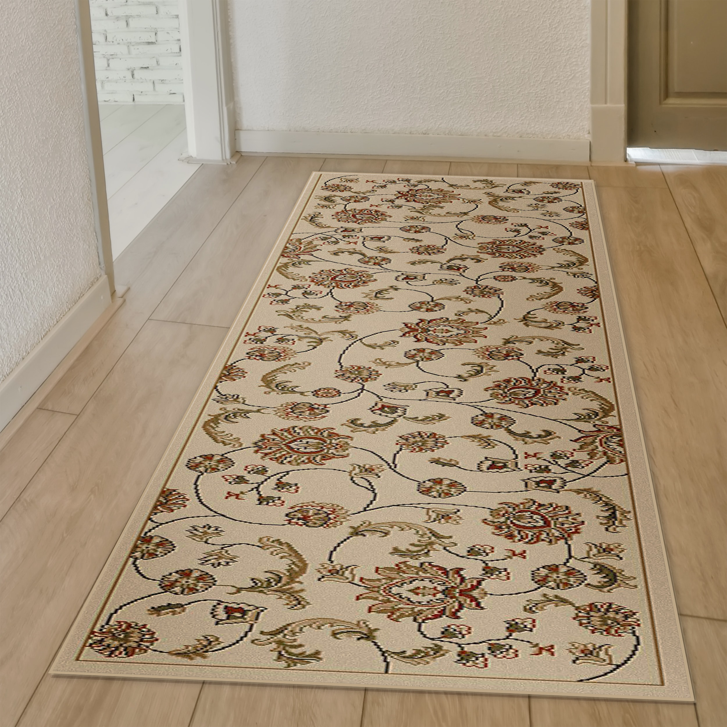 Radici USA 1835/3014/IVORY Como 2 x 8 (ft) Polypropylene Ivory Rectangular Indoor Floral/Botanical Oriental Runner rug