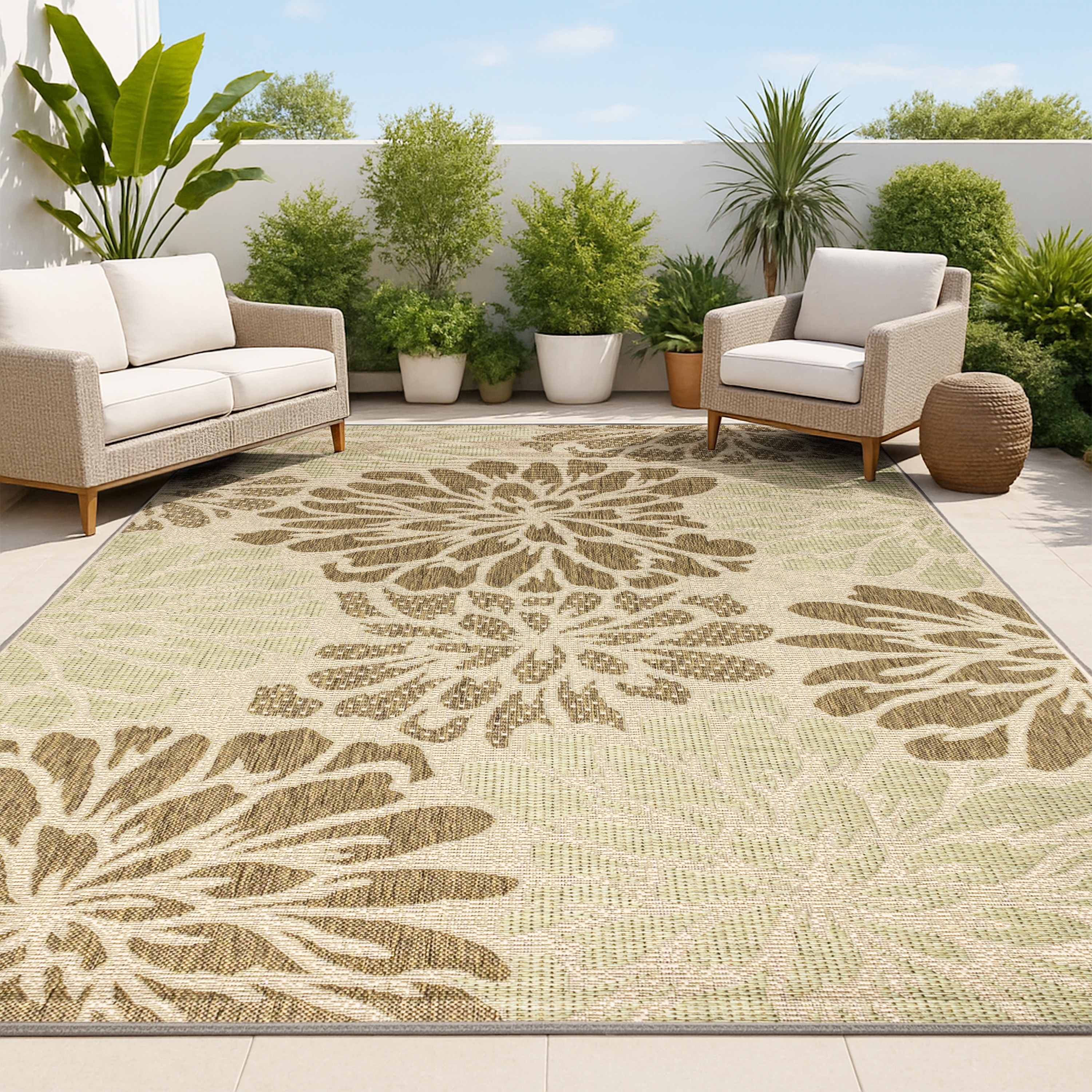 JONATHAN  Y SMB110A-8 Santa Monica Zinnia Textured Weave Floral 8 x 10 (ft) Loomed Polypropylene Sage/Brown Rectangular Indoor/Outdoor Floral/Botanical Coastal Area rug