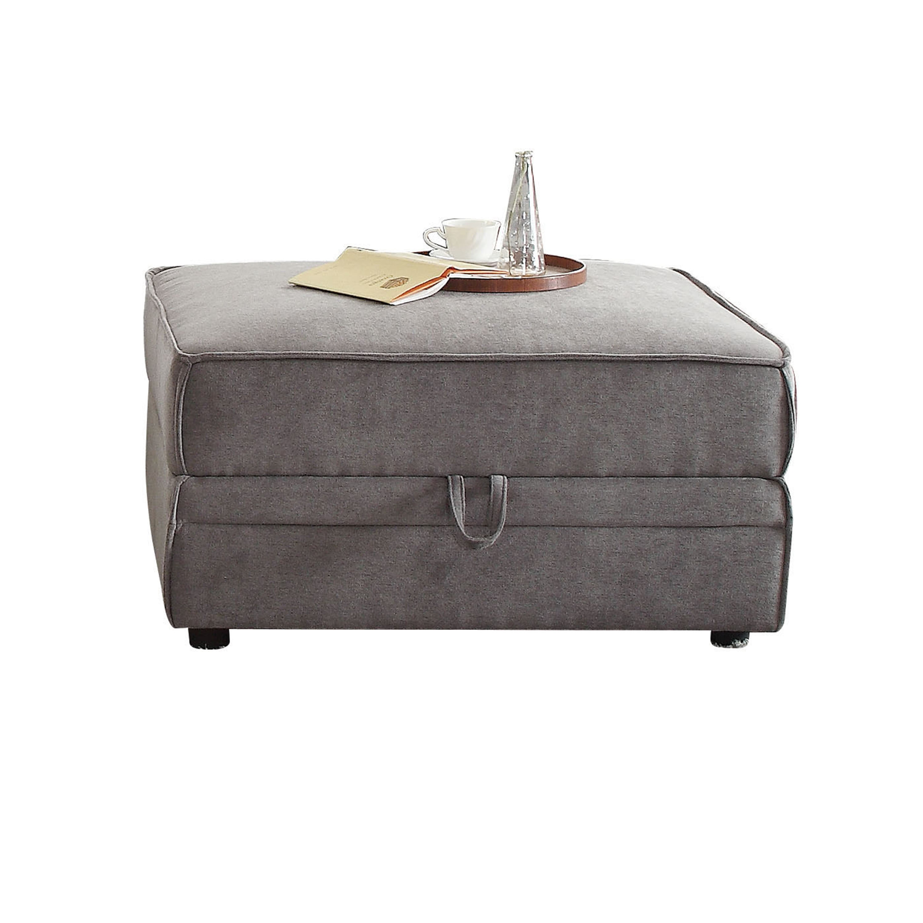 Benzara BM201815 Velvet Upholstered Wooden Ottoman with Lift Off Storage and Block Legs, Gray