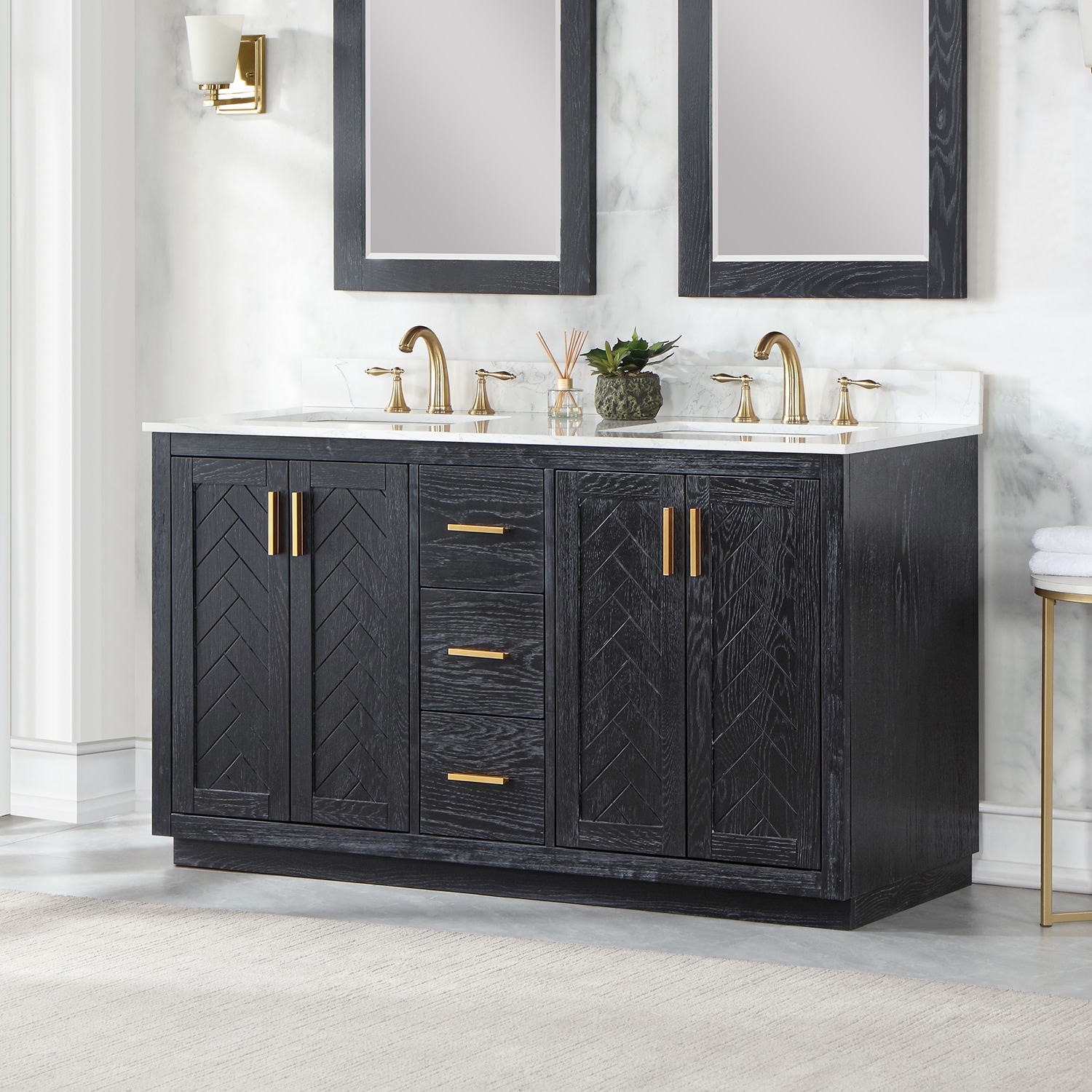 Altair Gazsi 60 in Black Oak Undermount Double Sink Bathroom Vanity with Grain White Engineered Marble Top 543060 BO GW NM at Lowes