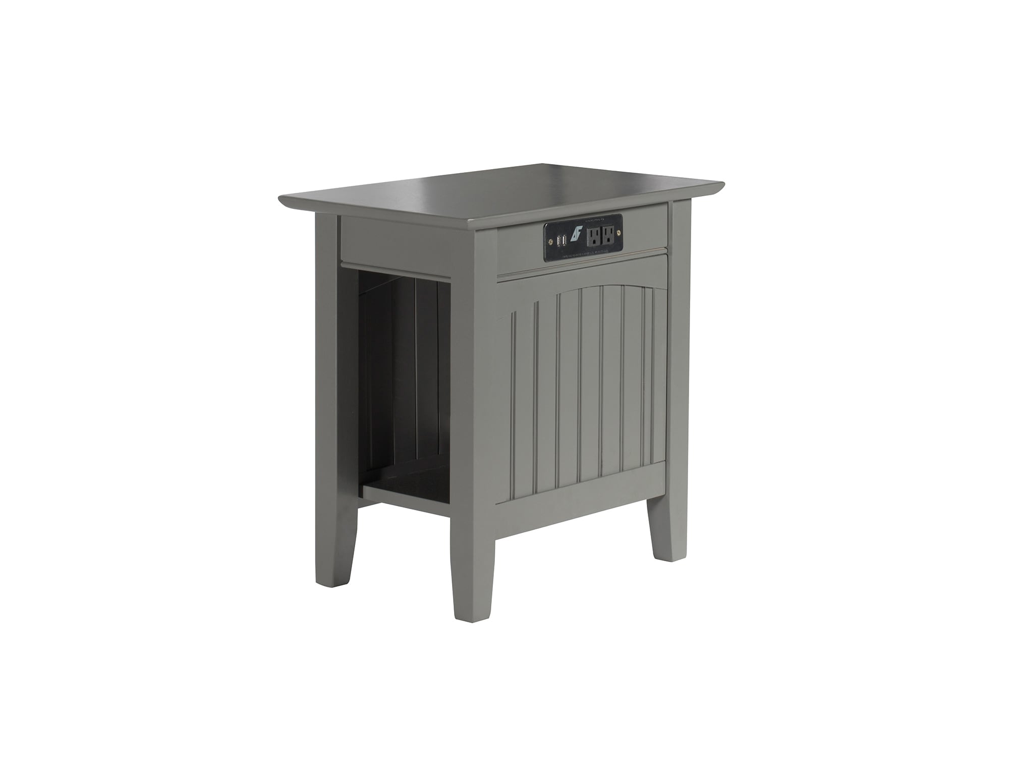 Gray Wood Chair Side Table with Charging Station