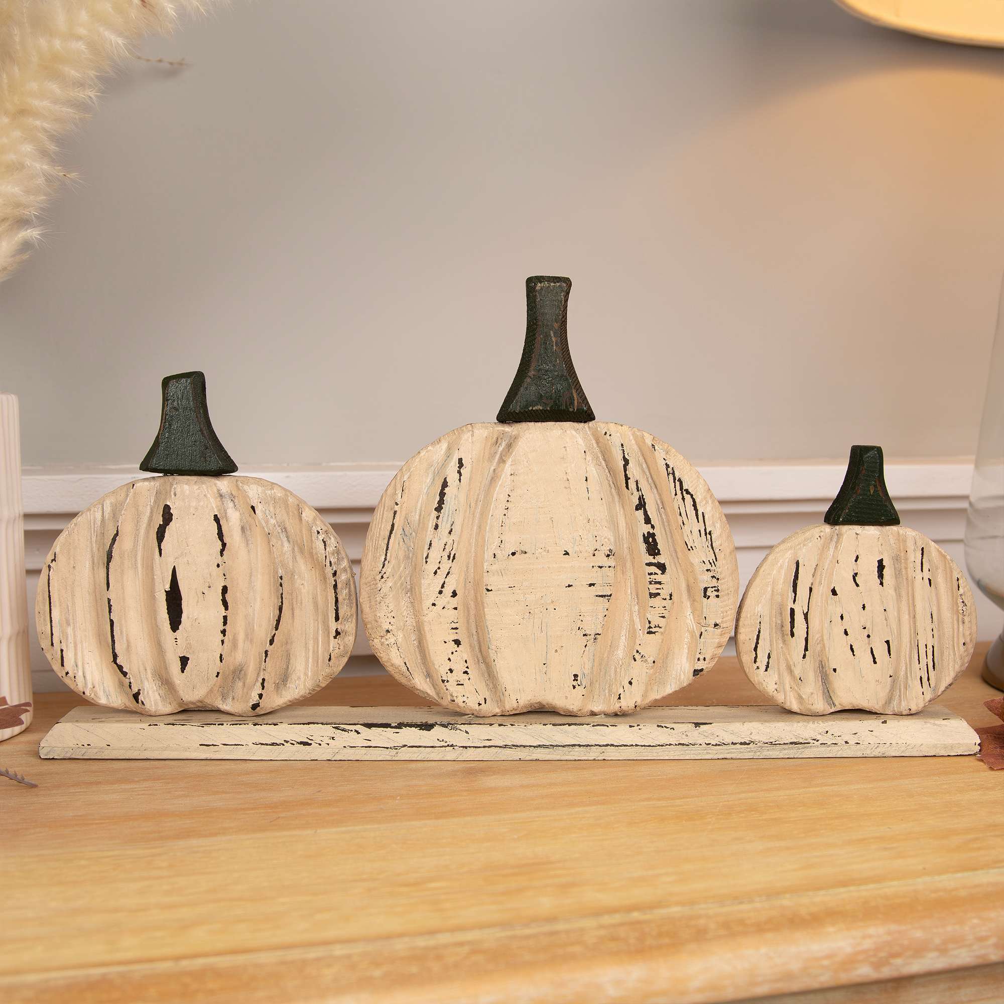 Northlight Pumpkin Trio Wooden Fall Harvest Decoration - 15.75 inch