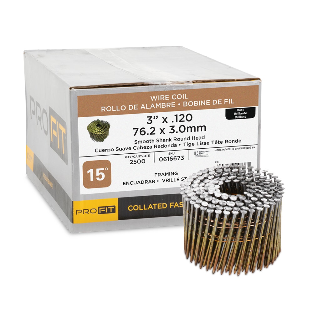 PRO-FIT 0616673 3-in x 0.12-Inches 15 -Degree Bright Smooth Shank Collated Framing nails ( 2500 -Per Box )