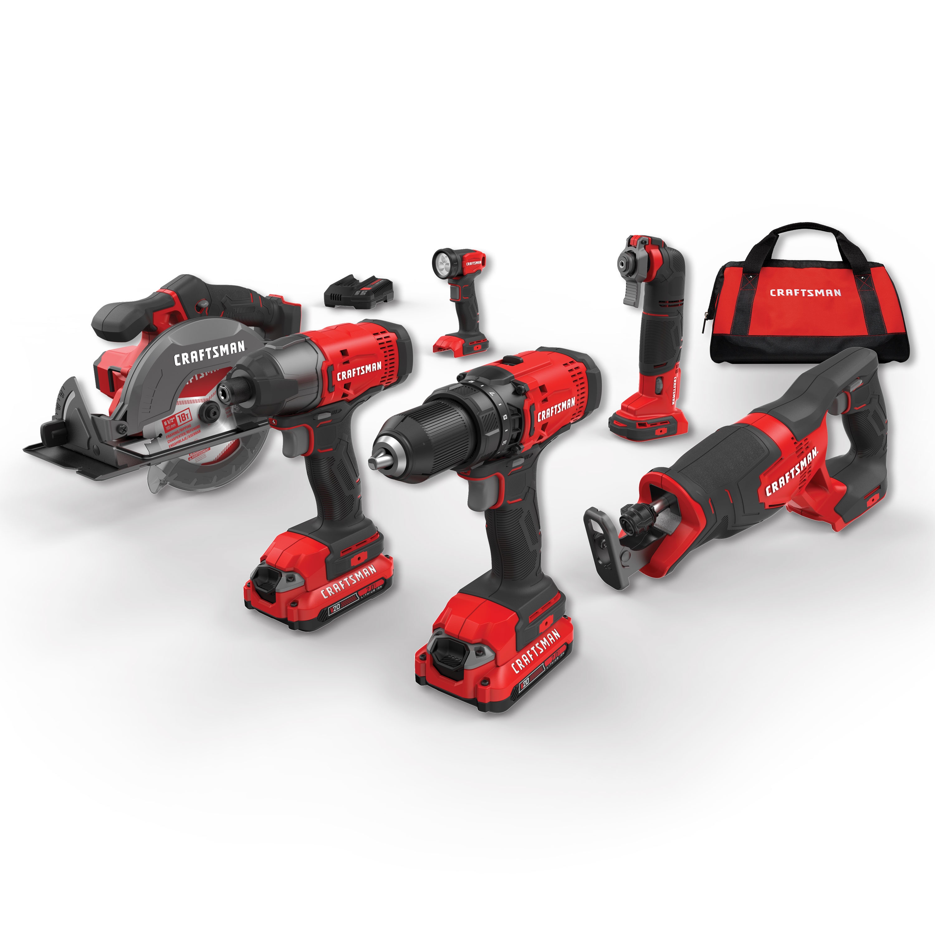 CRAFTSMAN CMCK600D2 V20 20-volt Max 6-Tool Power Tool Combo Kit with Soft Case (2-Batteries and Charger Included)