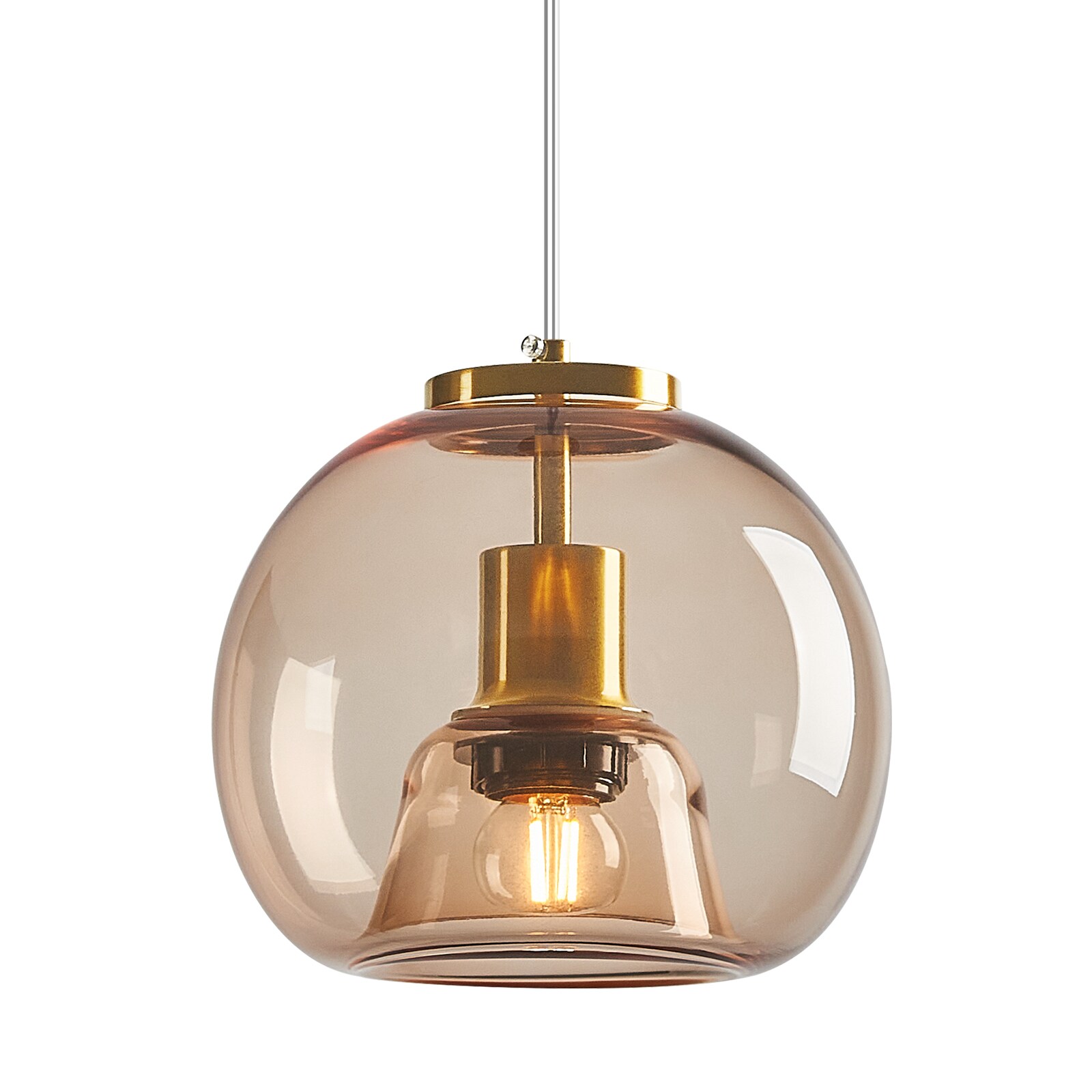 ZHLLMQ Modern 7.87 in 1-Light Light Coffee Globe Glass Hardwired Adjustable Pendant Light Fixture for Kitchen Island Bedroom Decor
