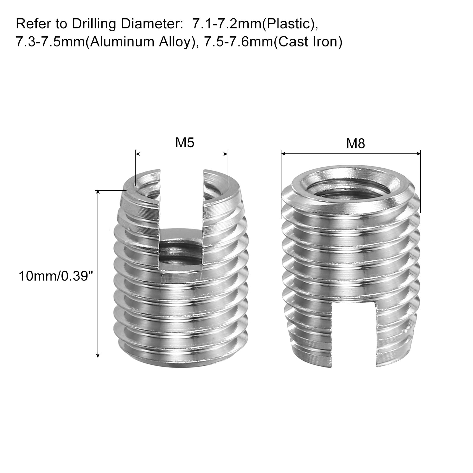 Unique Bargains 15pcs Self Tapping Threaded Inserts M5-0.8 Female to M8 ...