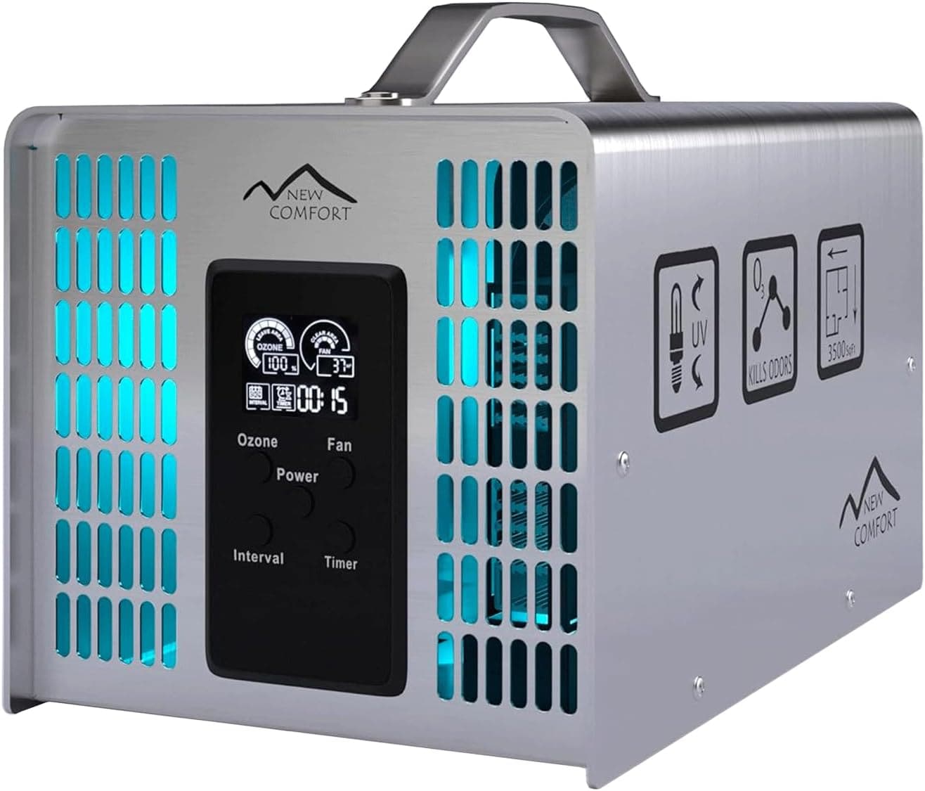 New Comfort Ozone Generator 6k - 14k mg/hr 1 -Speed Silver Non-HEPA and UV Air Purifier (Covers: 8000-sq ft ) #SS7000STAINLESS
