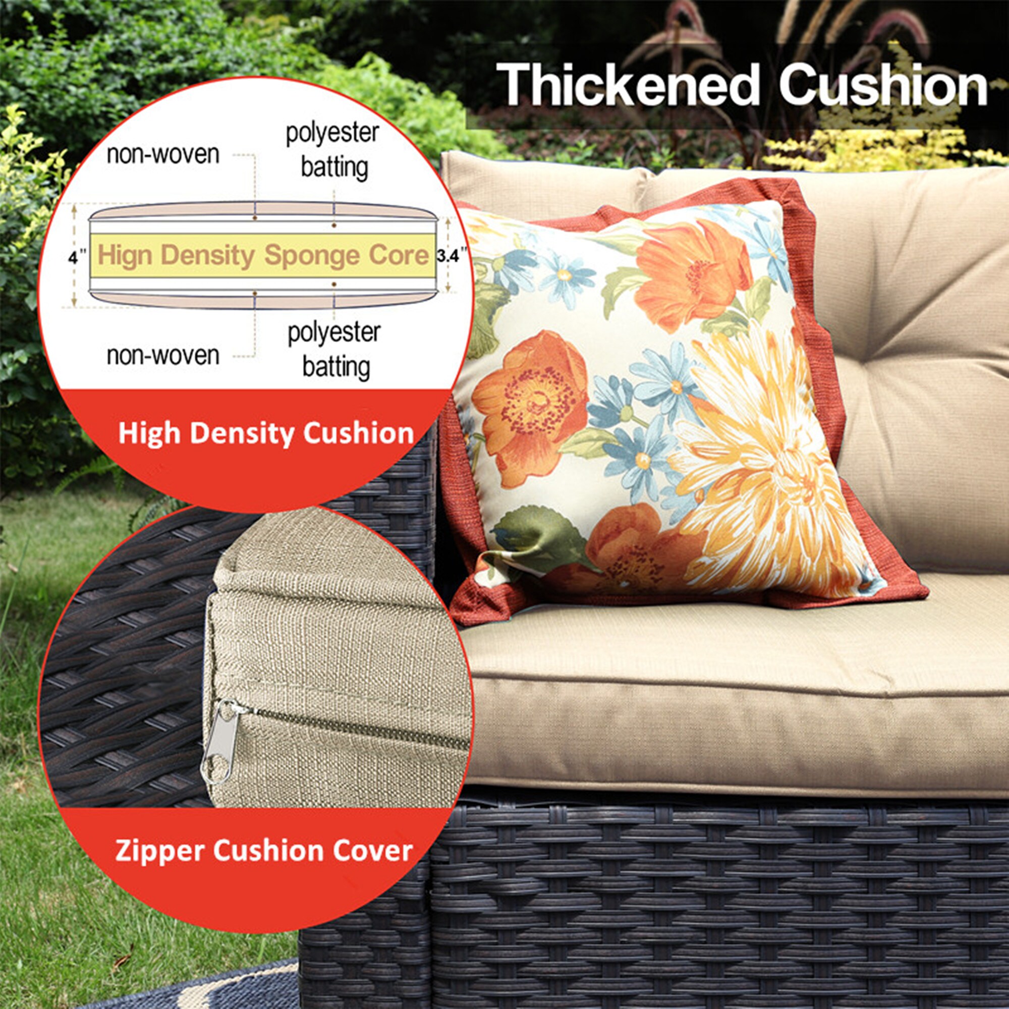 Sunshine Valley 7-Piece Rattan Patio Sofa Conversation Set with Tan ...