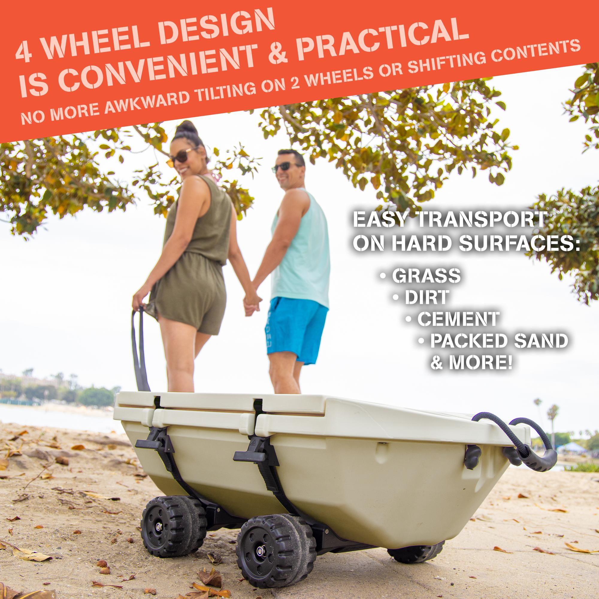 Cuddy 40 qt Floating Cooler and Dry Storage Vessel with Cuddy Crawler Wheel Kit - Tan