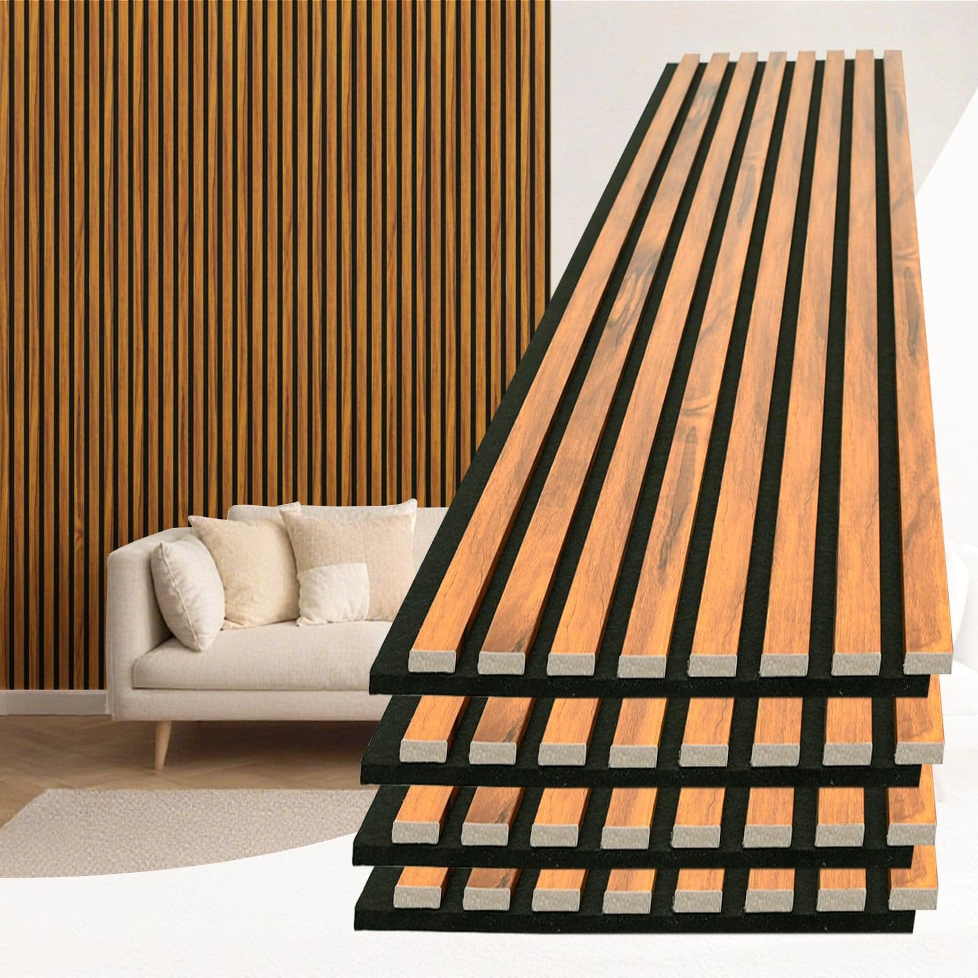 Wudkey 4 Pack Acoustic Lightweight Slat Wall Panel 94 in x 12.6 in Teak