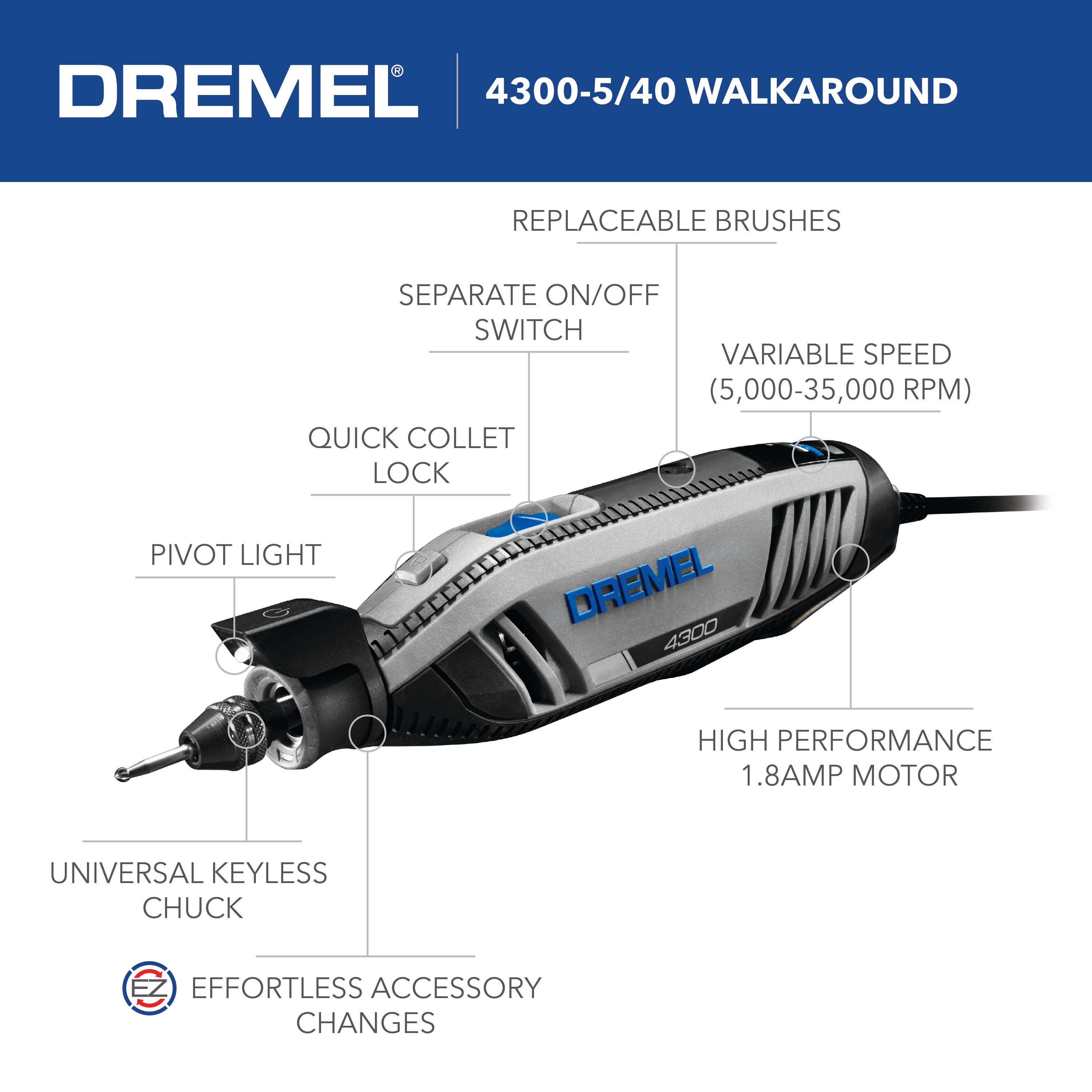 Shop Dremel 4300 Corded Variable Speed Rotary Tool with 5